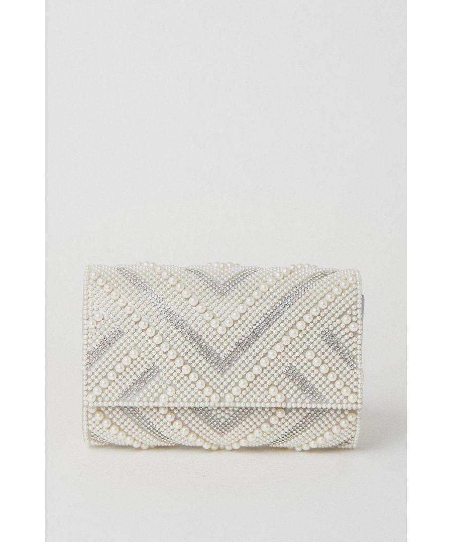 Dorothy Perkins Tibby Pearl And Diamante Flap Over Clutch Bag in White Lyst UK