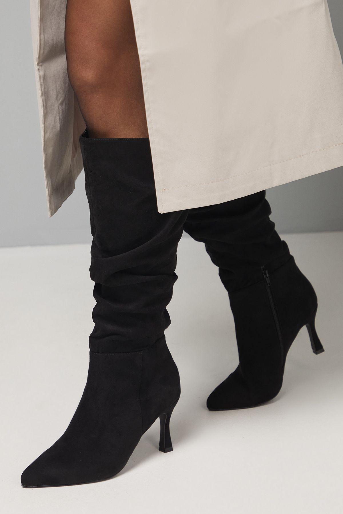 Wallis Wide Fit Hibiscus Faux Suede Ruche High Stiletto Heel Knee