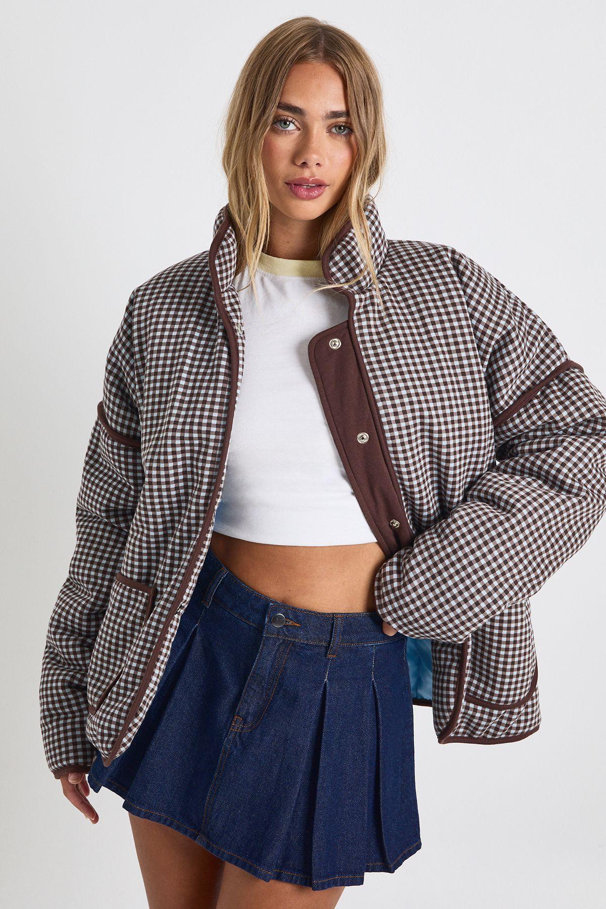 Boohoo Check Oversized Jacket in Grey Lyst UK
