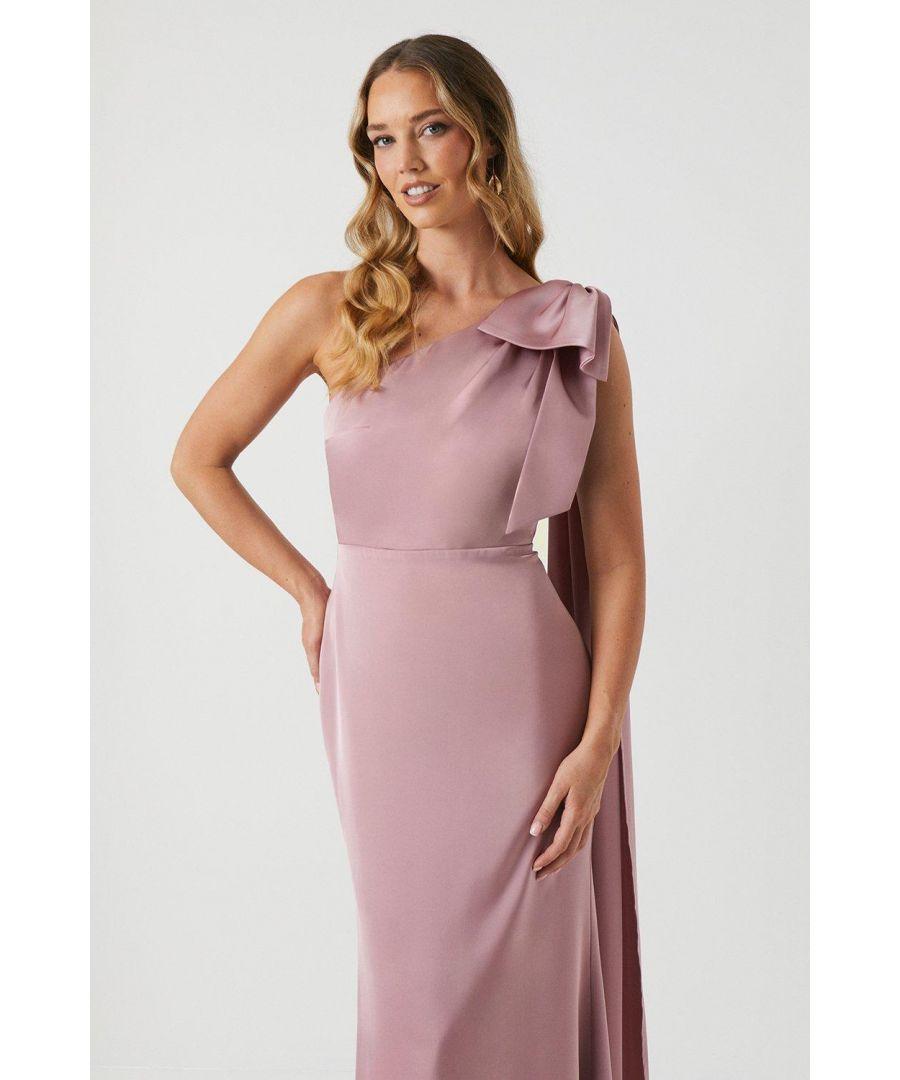 Coast Bow And Drape Detail One Shoulder Satin Bridesmaids Dress in Pink |  Lyst UK