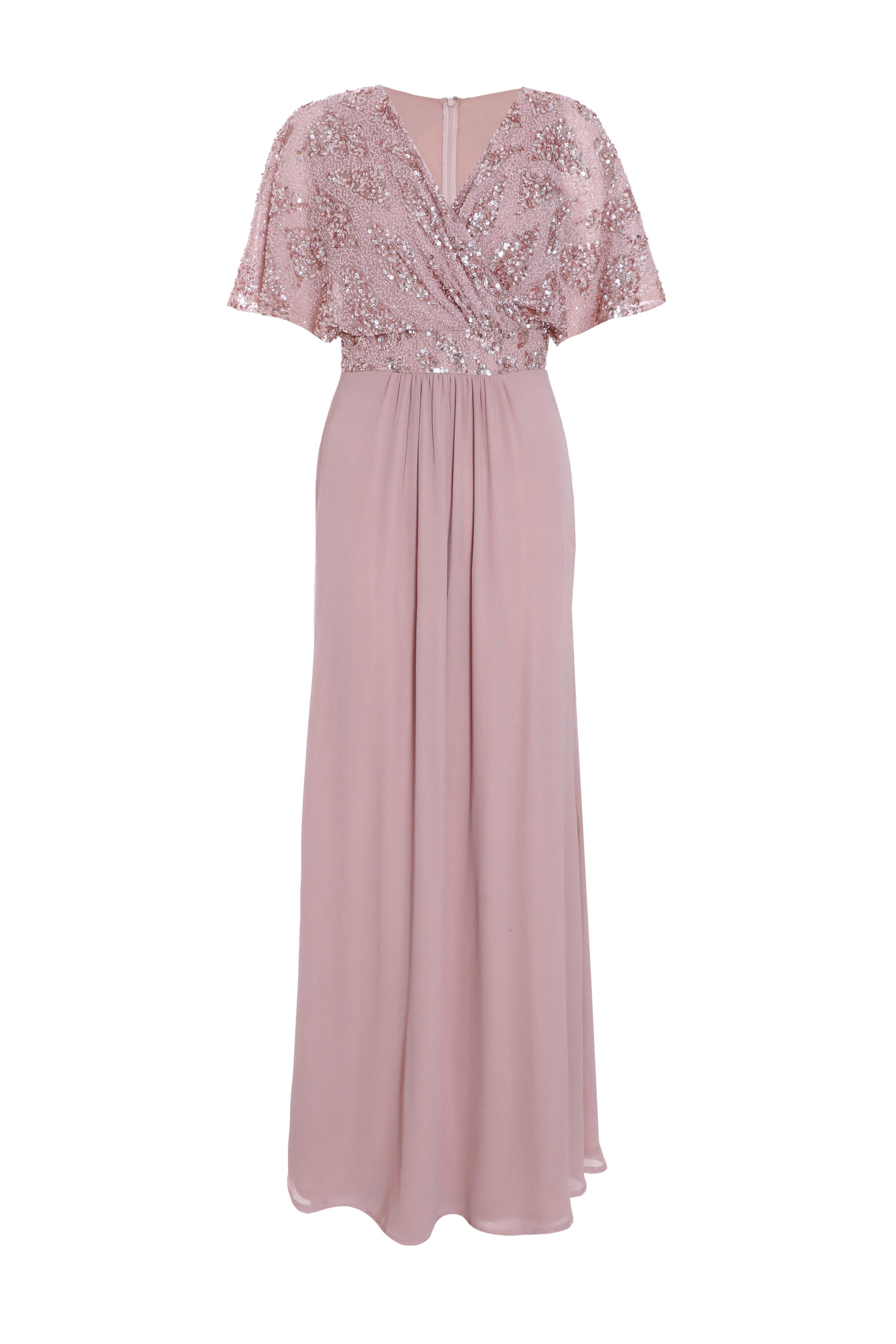 quiz blush pink dress Quiz Petite Blush Chiffon Bardot Maxi Dress