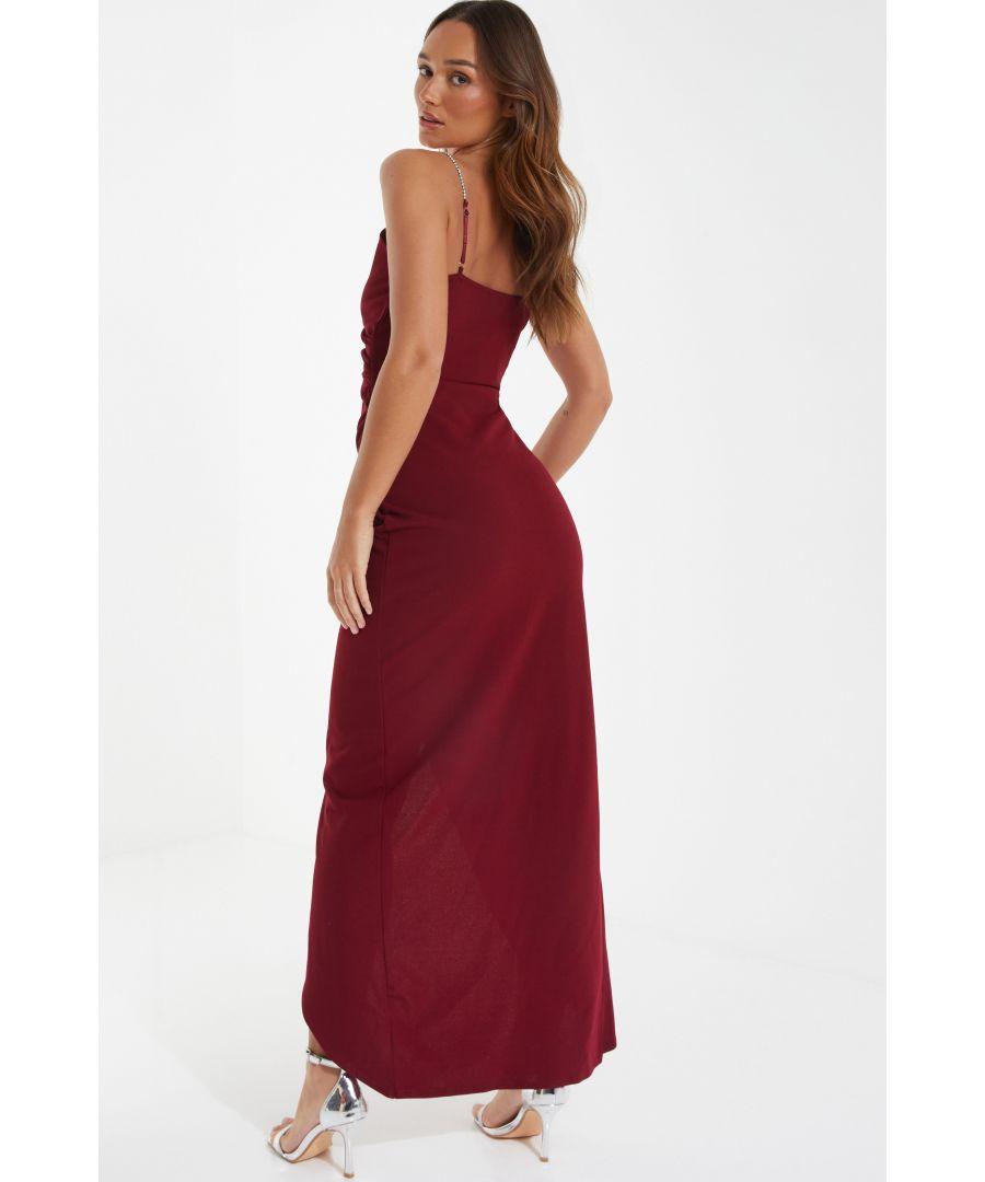 Quiz Berry Diamante Wrap Maxi Dress in Red Lyst UK