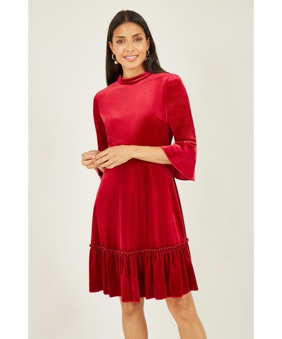 Mela London Red Velvet High Neck Skater Dress Lyst UK