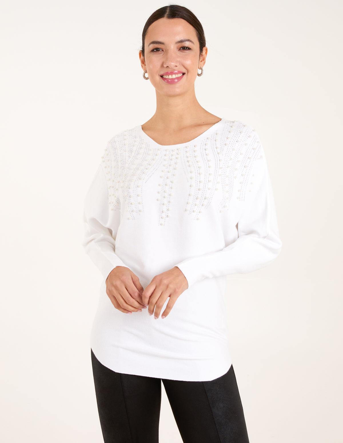 Blue Vanilla Embellished Pearl Knitted Jumper in White Lyst UK