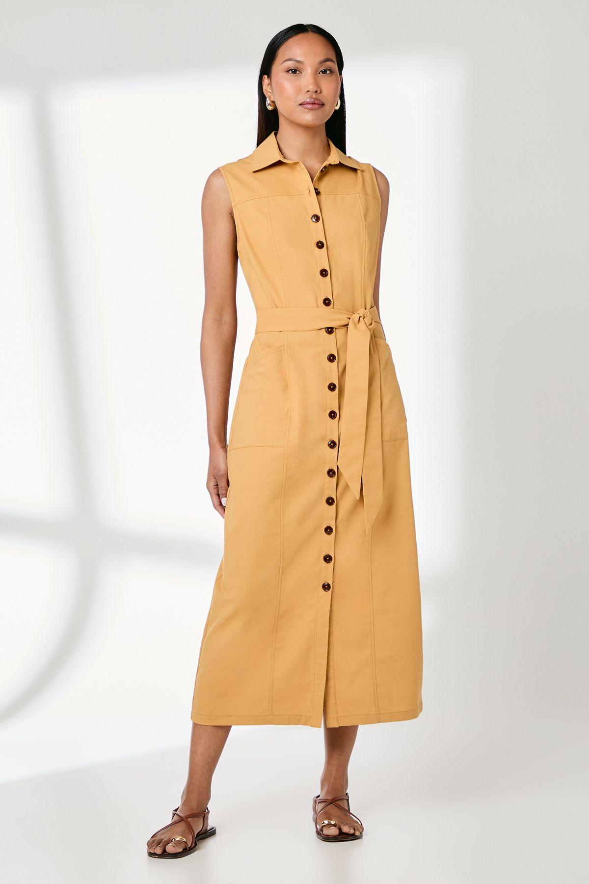 dusty blue linen dress Women's Redefining Grace Stretch Linen Maxi Dress in Dusty Blue