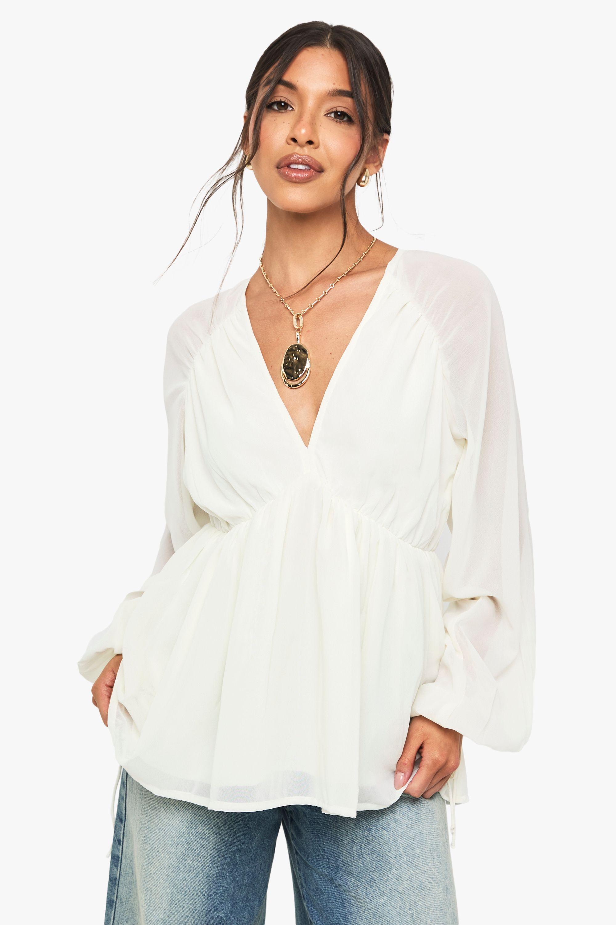 Boohoo Chiffon Puff Sleeve Blouse in White Lyst UK