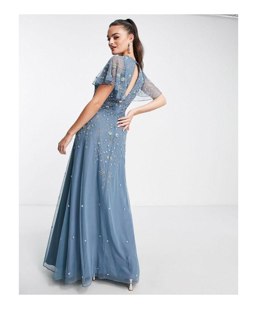 ASOS Flutter Sleeve Maxi Dress With Trailing Floral Embellishment