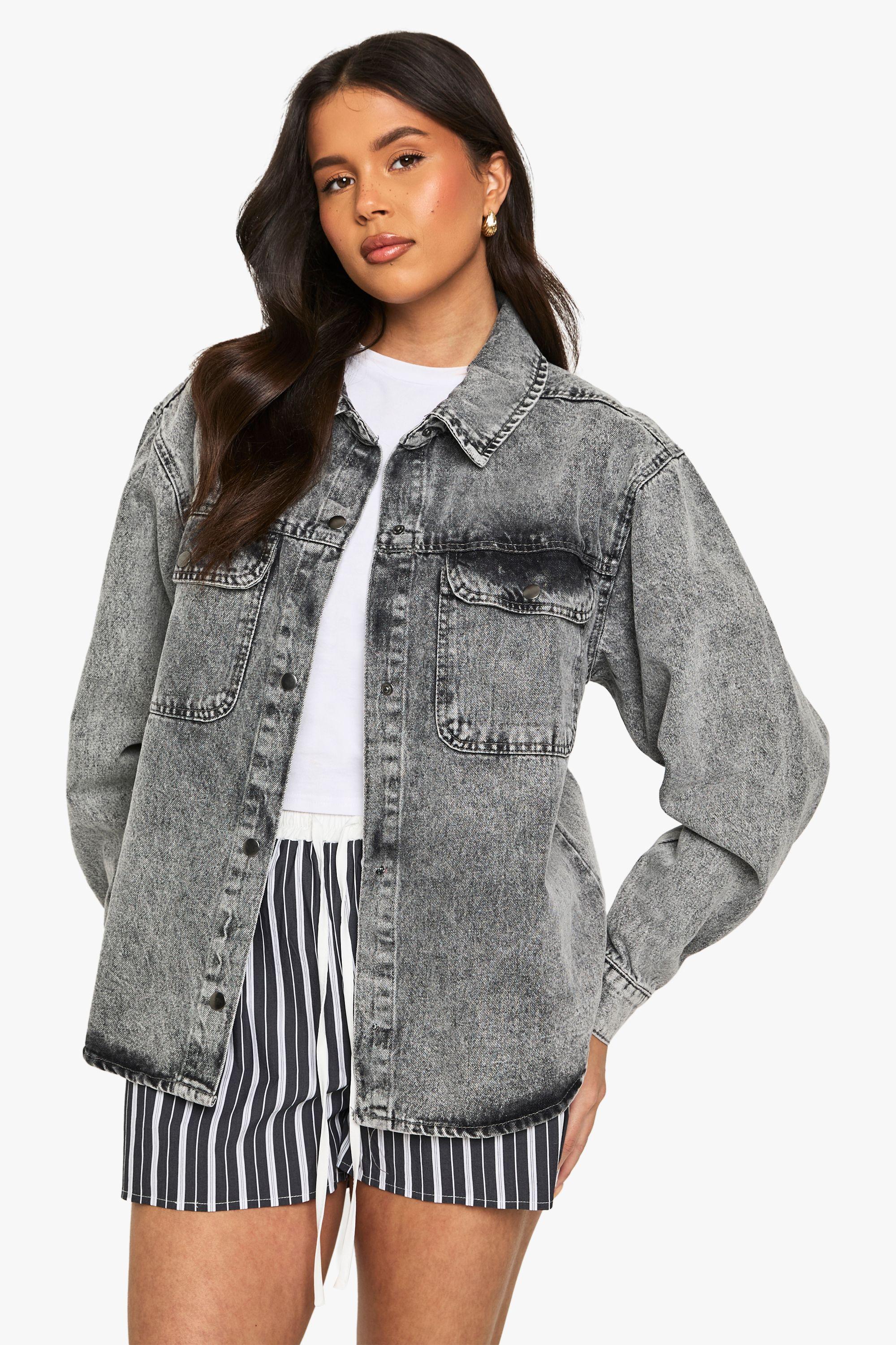 Boohoo Oversized Acid Wash Denim Shirt in Grey Lyst UK