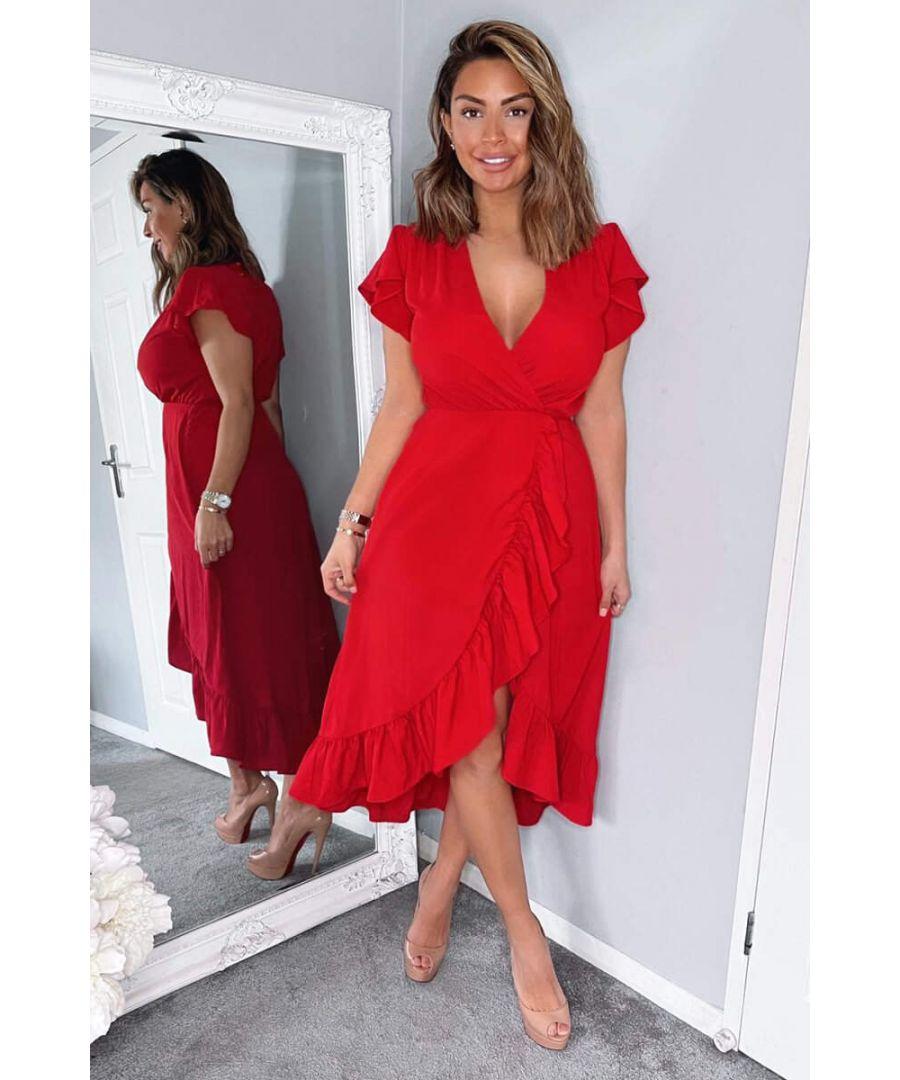 AX Paris Wrap Over Frill Hem Short Sleeve Midi Dress in Red Lyst UK