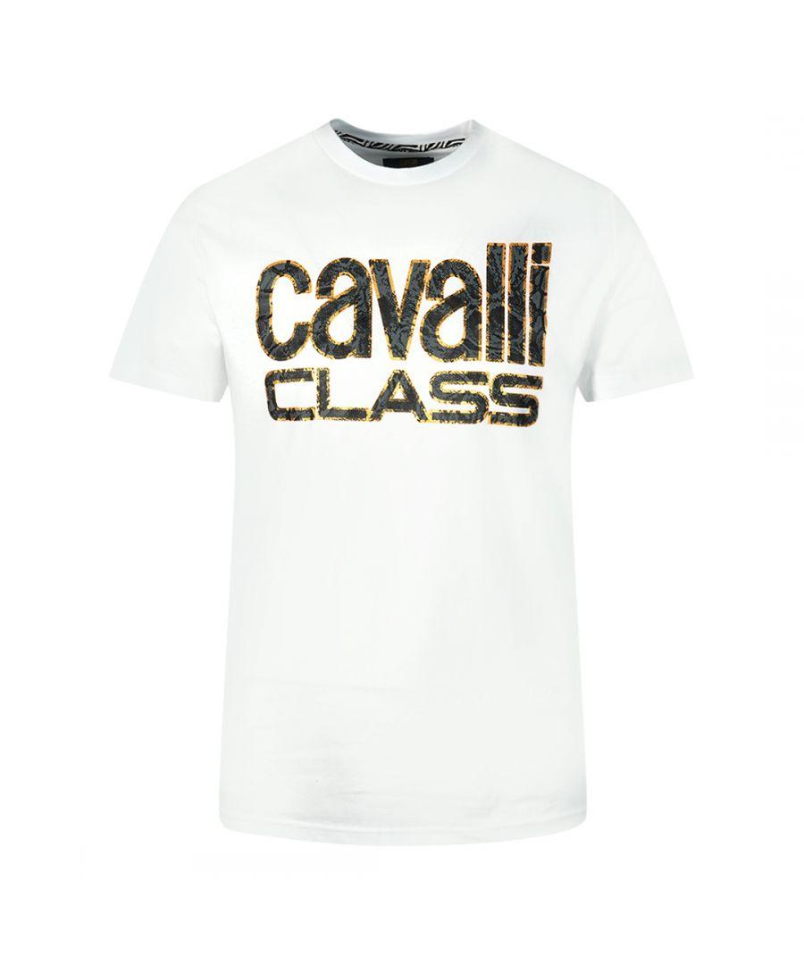 Class Roberto Cavalli Snake Skin Logo White T-shirt Cotton for Men ...