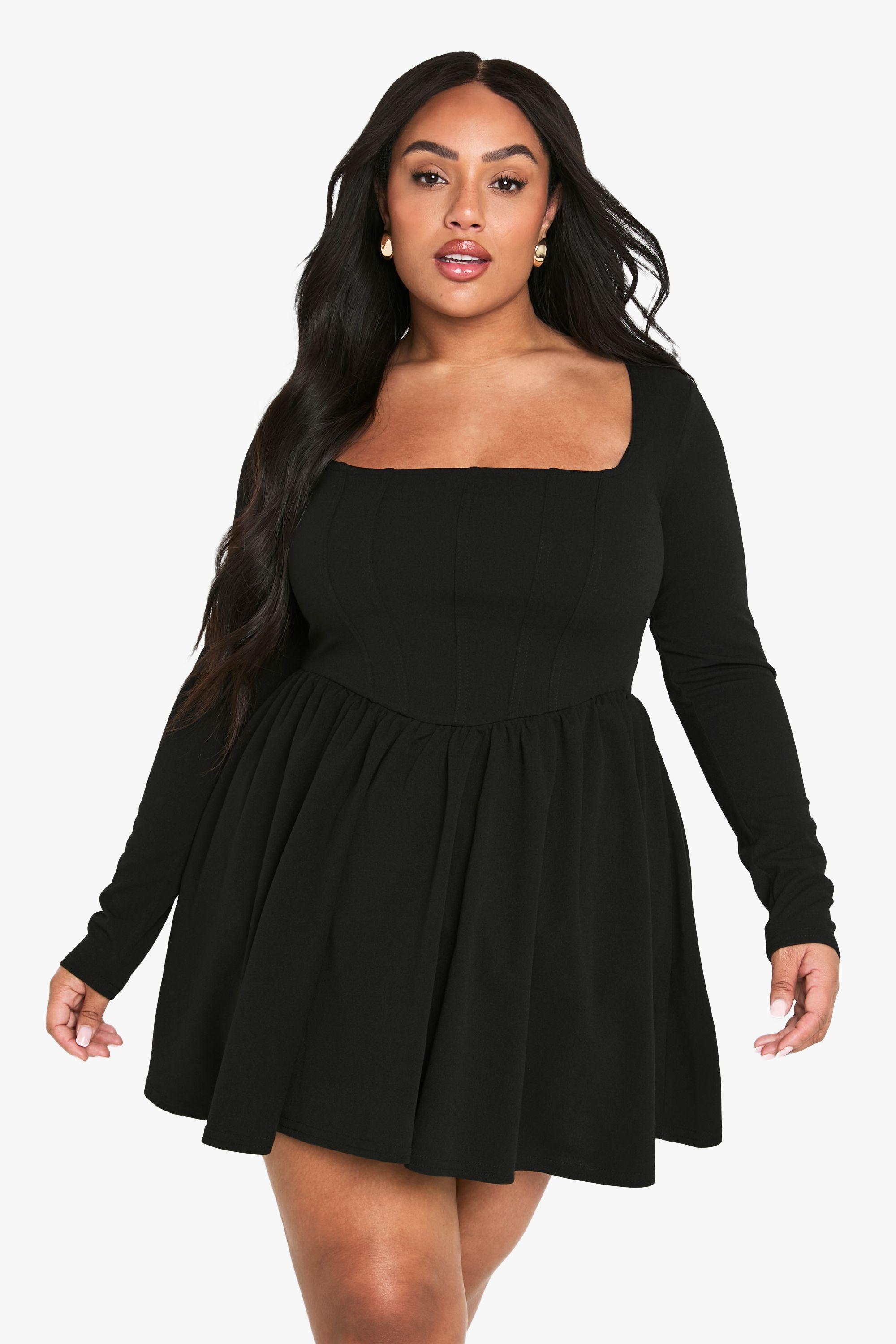 premium black woven bow corset detail skater dress Boohoo Plus in Size:8XL Invisible zip closure EMBELLISHMENT_Lace Applique Birthday Wishes™ Barbie® Doll