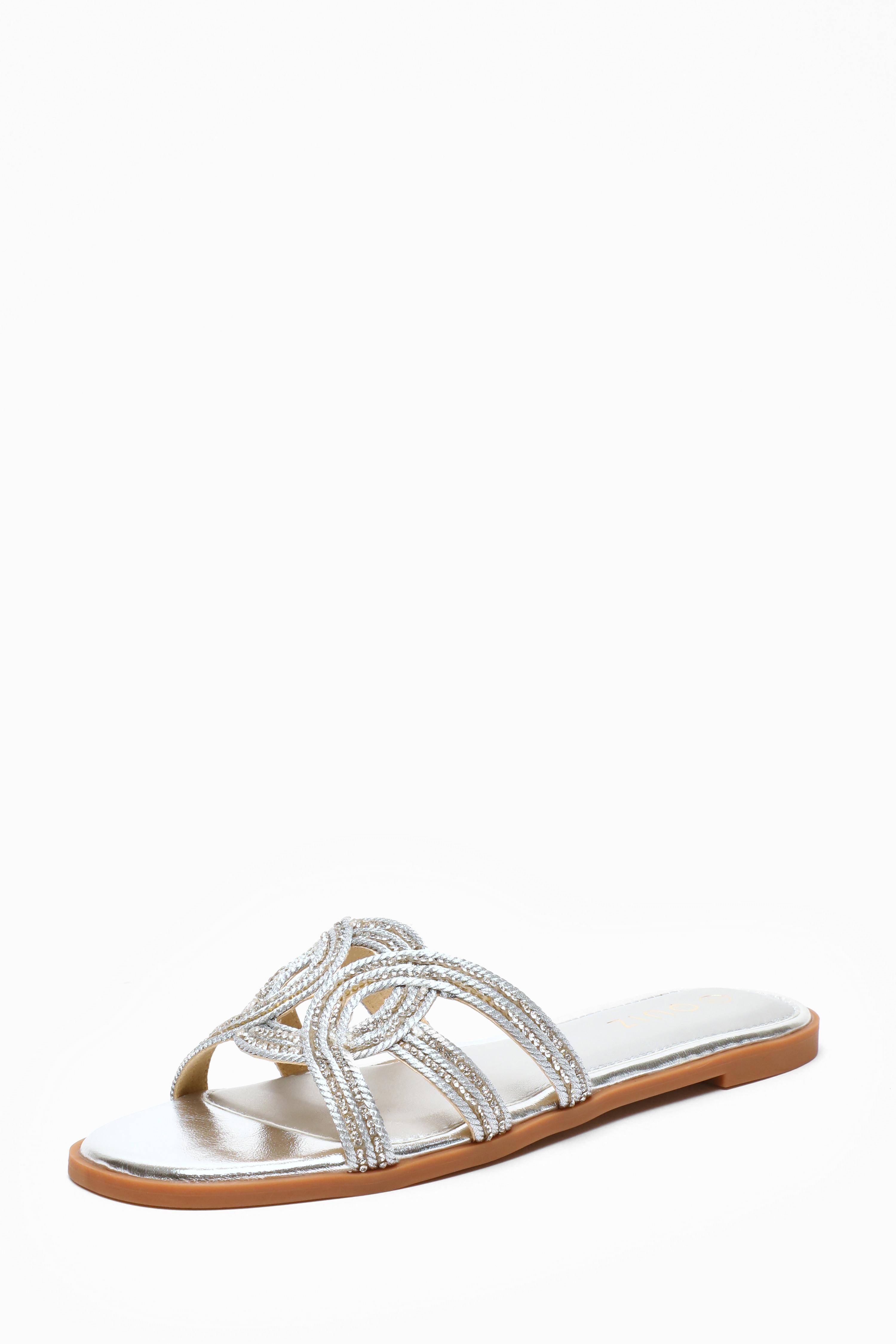Quiz Diamante Flat Sandals Material Plastic in White Lyst UK