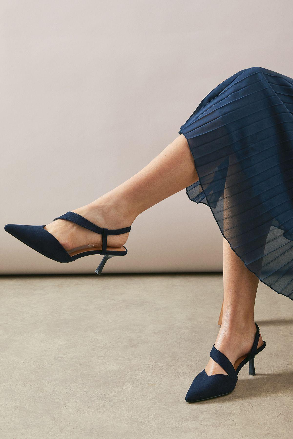 Wallis Wide Fit Evelyn Asymmetric Slingback Kitten Heel Court - Main Image