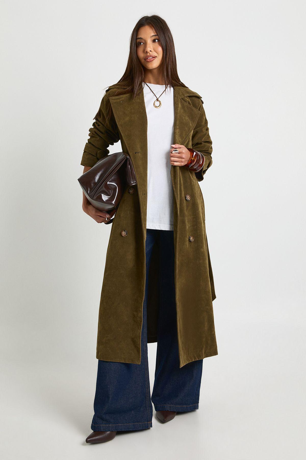 Boohoo Faux Suede Trench Coat in Blue Lyst UK