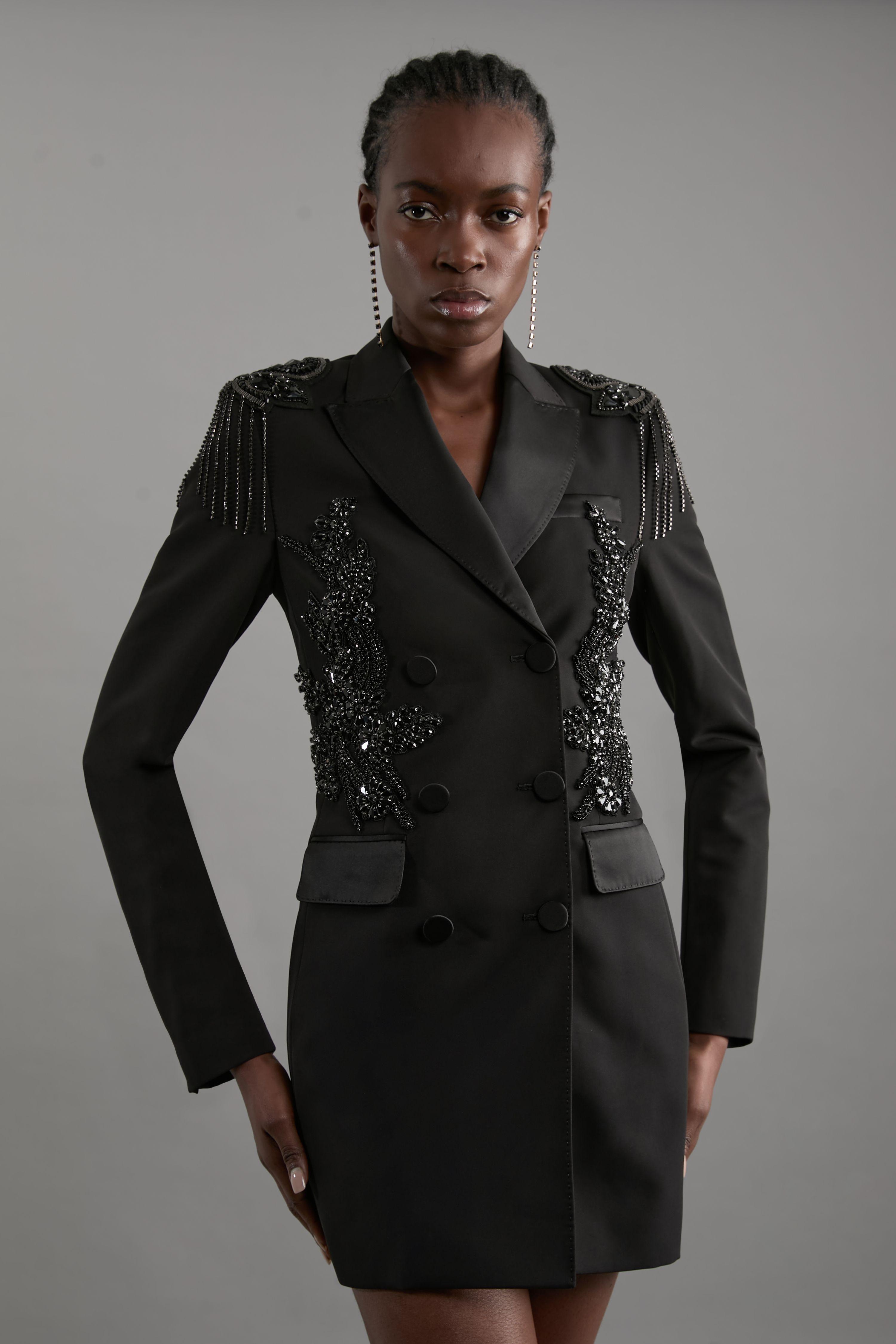 Karen Millen Tuxedo Dress Petite Karen Millen Crystal Embellished