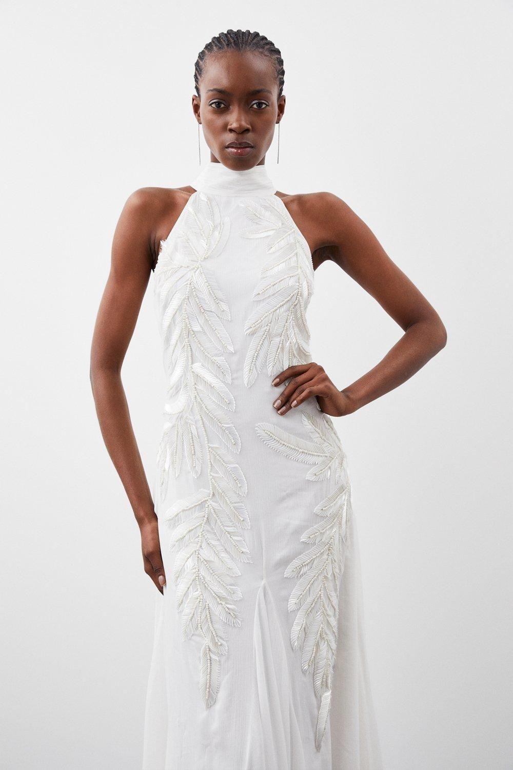 karen millen white sequin dress Ivory Coast Sequin Long Sleeve Midi Wedding Dress