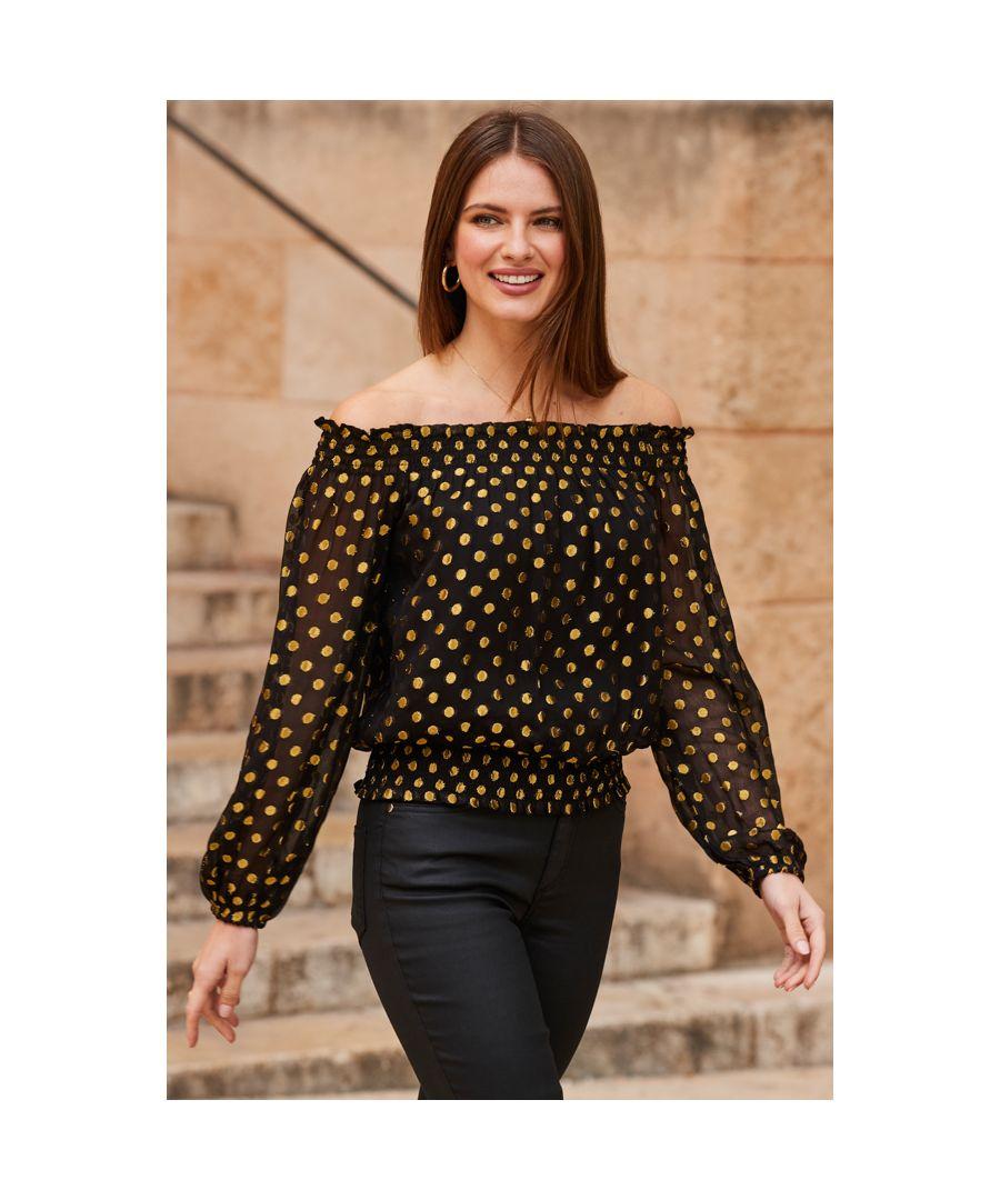 Sosandar Black Gold Metallic Spot Bardot Top Lyst UK