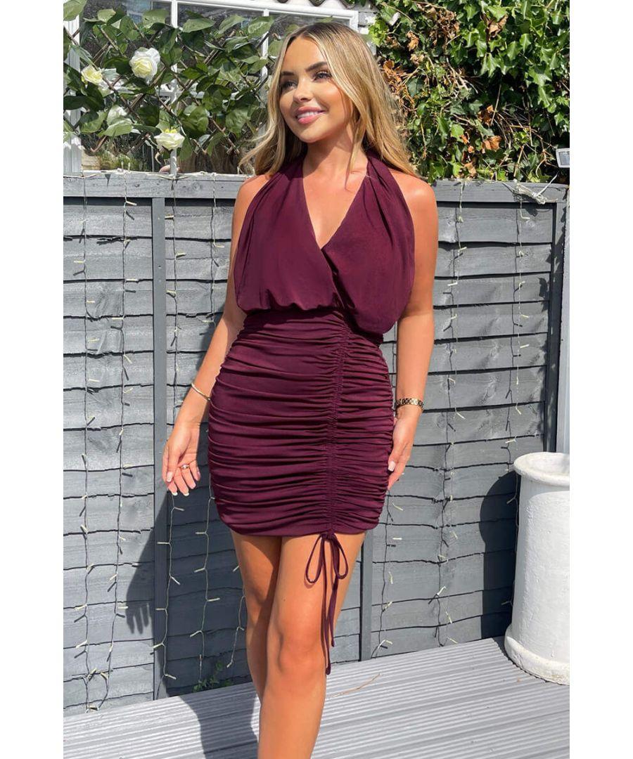Plum halter neck dress hot sale