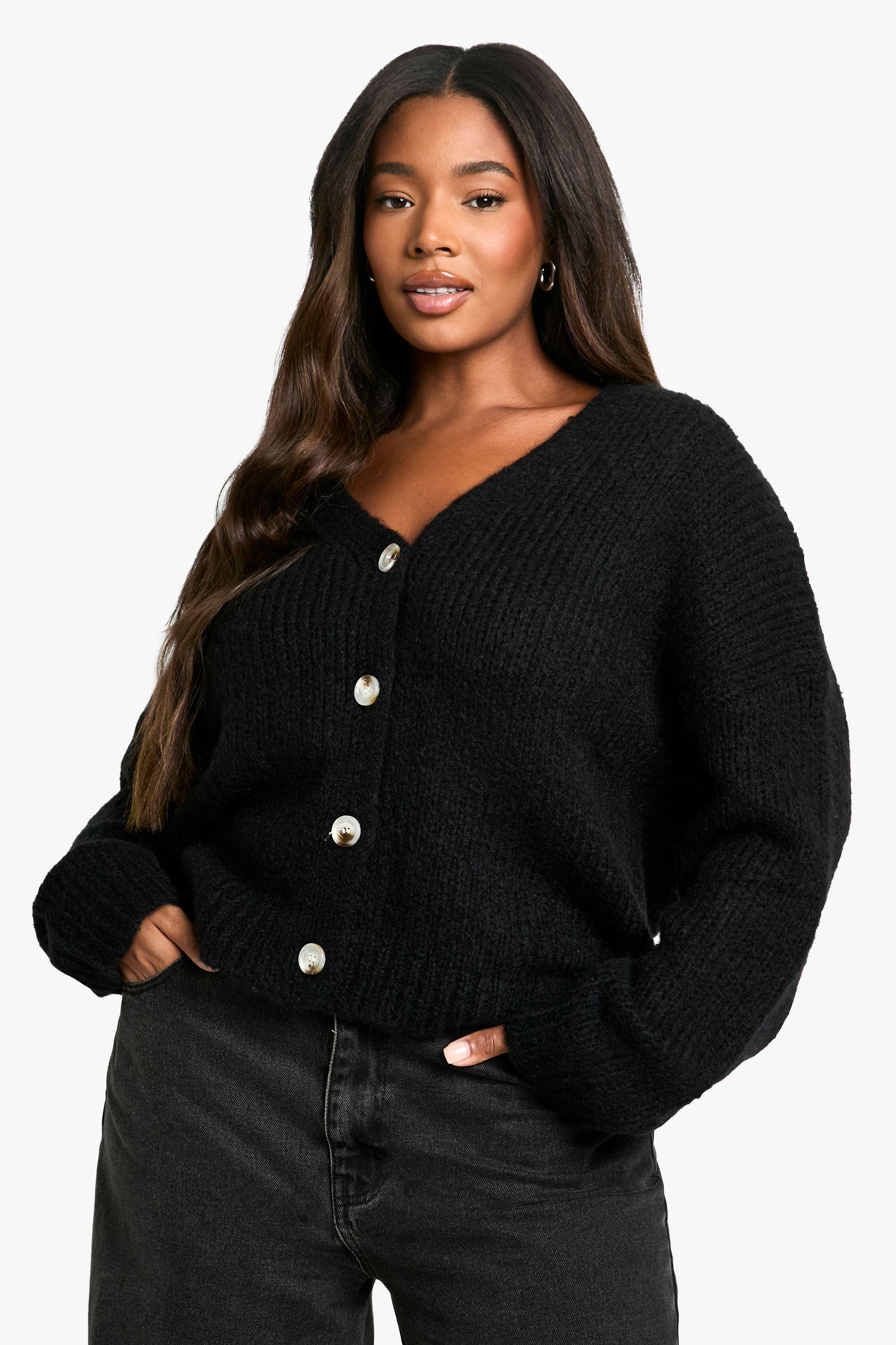 Clothing Black Boyfriend Cardigan Uk Plus Oversized Soft Knit