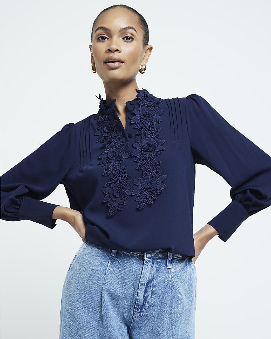 River Island Floral Applique Blouse in Blue Lyst UK