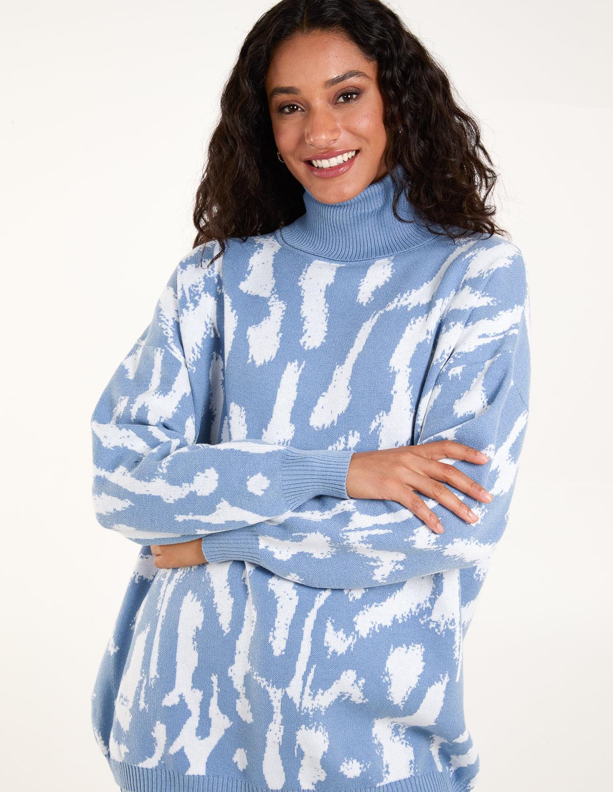Blue Vanilla Abstract Animal Roll Neck Jumper in Blue Lyst UK