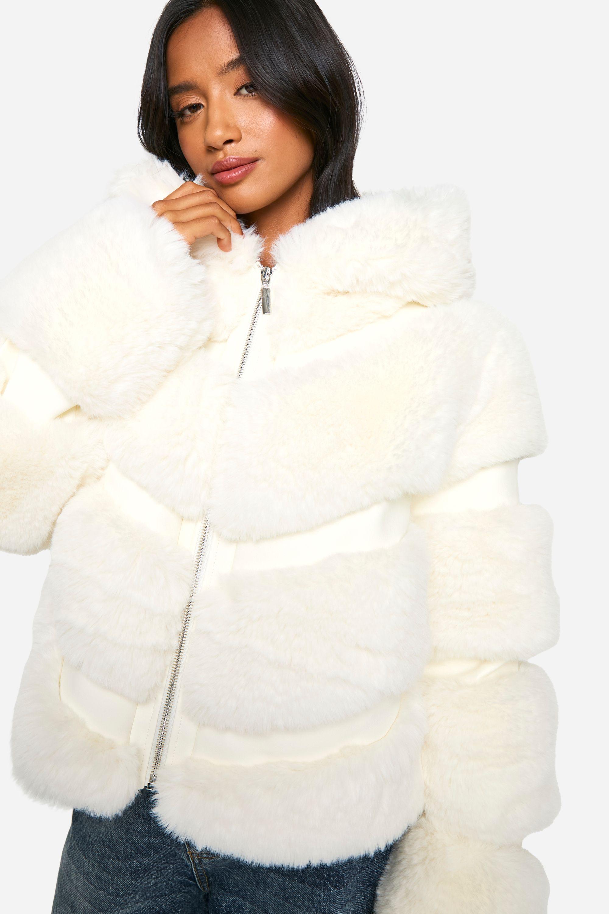 Boohoo Faux Fur Hoodie Jacket Boohoo Petite Faux Fur Hooded Jacket - Main Image