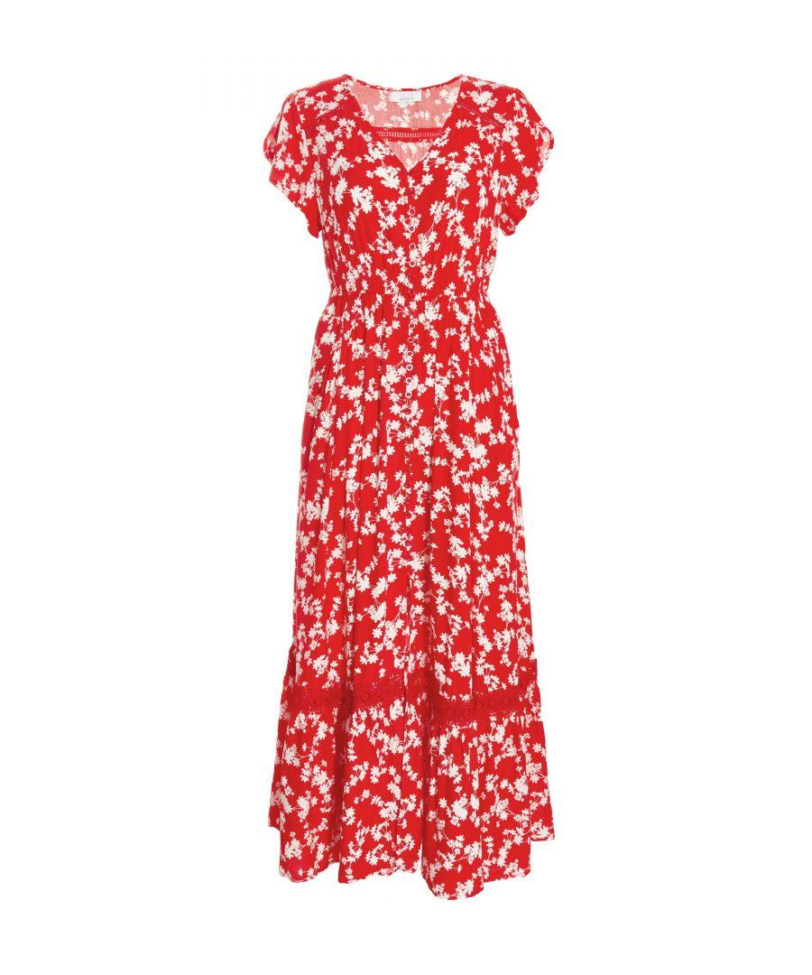 Quiz Ditsy Floral Crochet Trim Maxi Dress in Red | Lyst UK