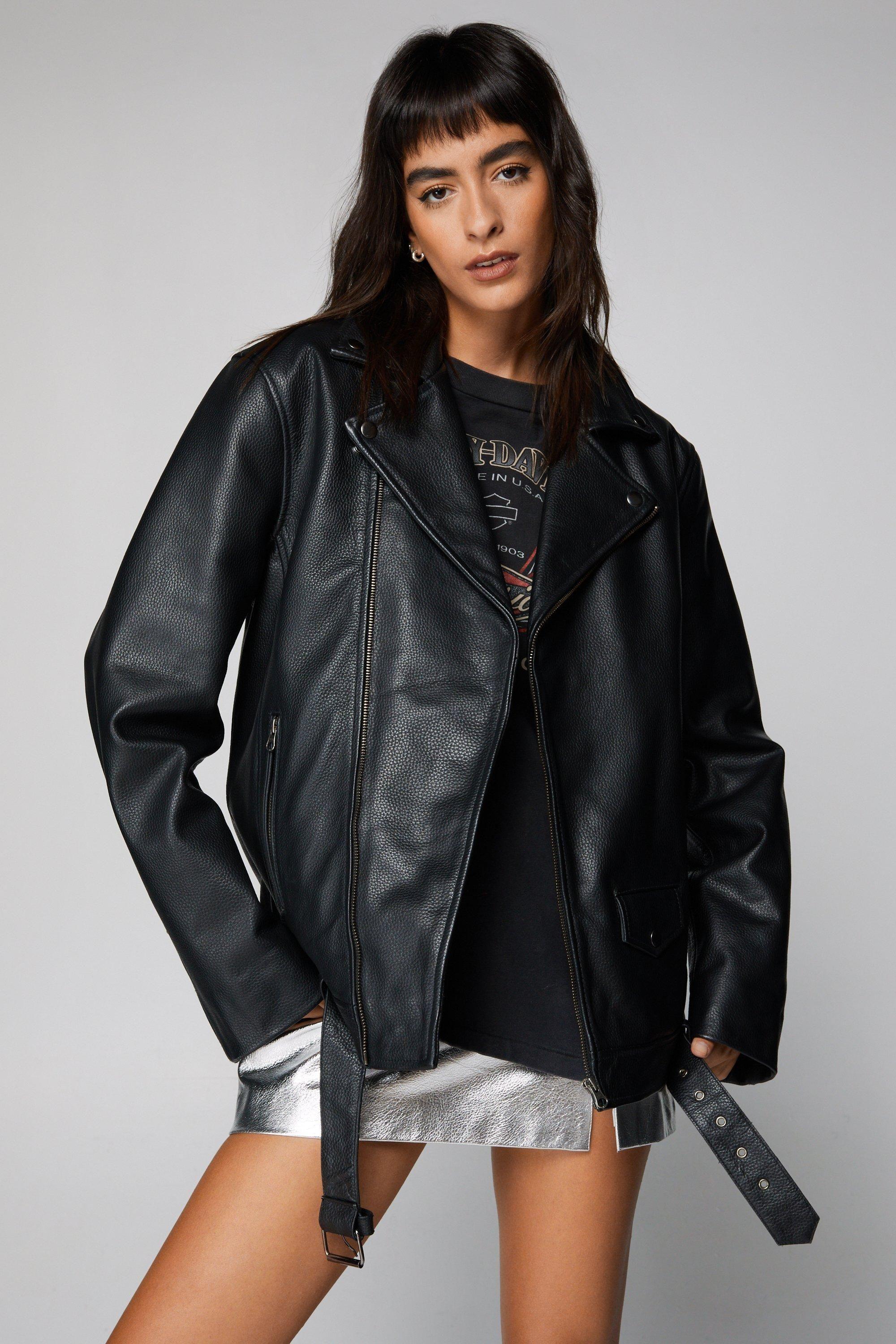 Black Leather Oversized Boyfriend Biker Jacket Ena Pelly Oversized