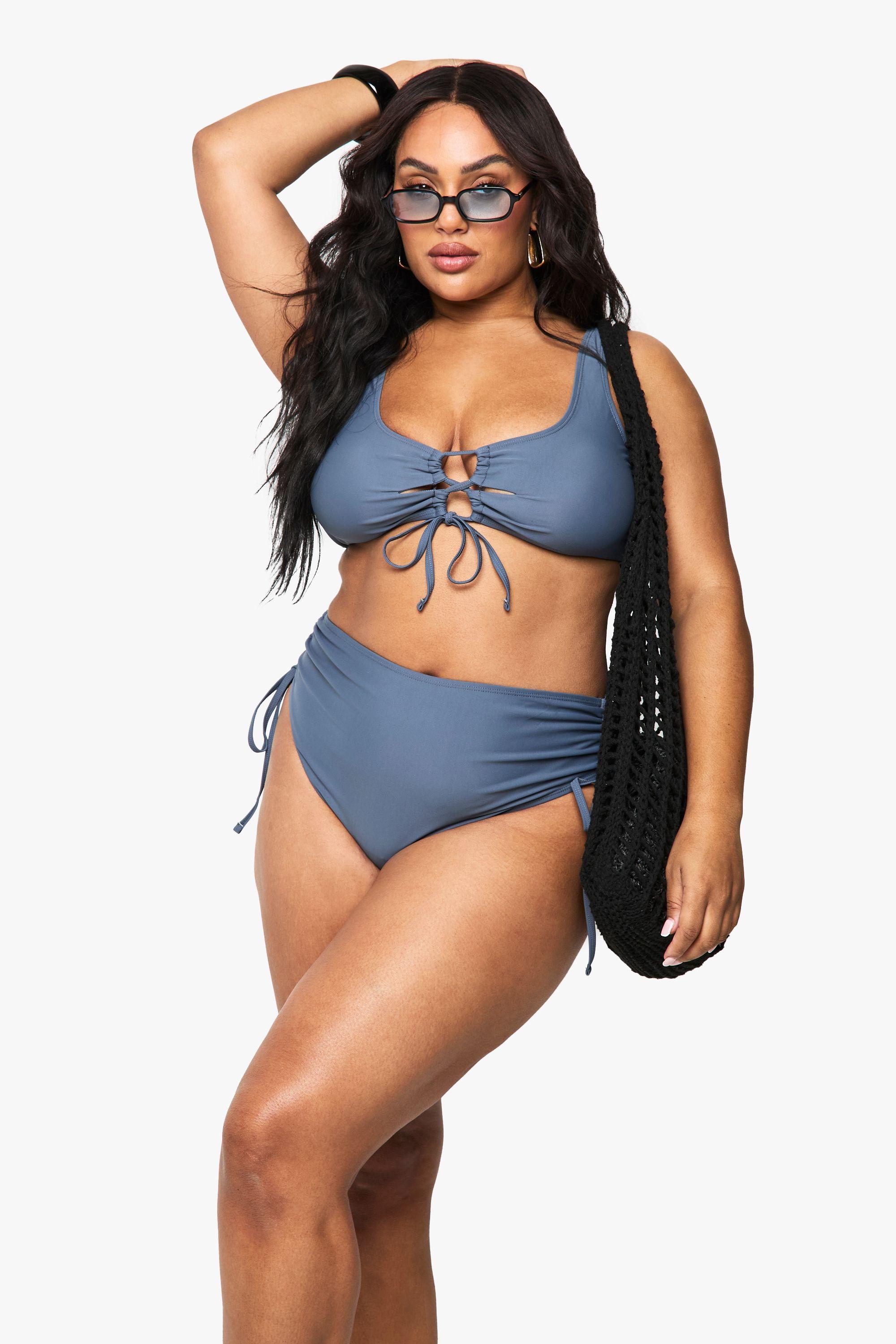 Boohoo Plus Tummy Control Ruched Side High Waist Bikini Bottom in