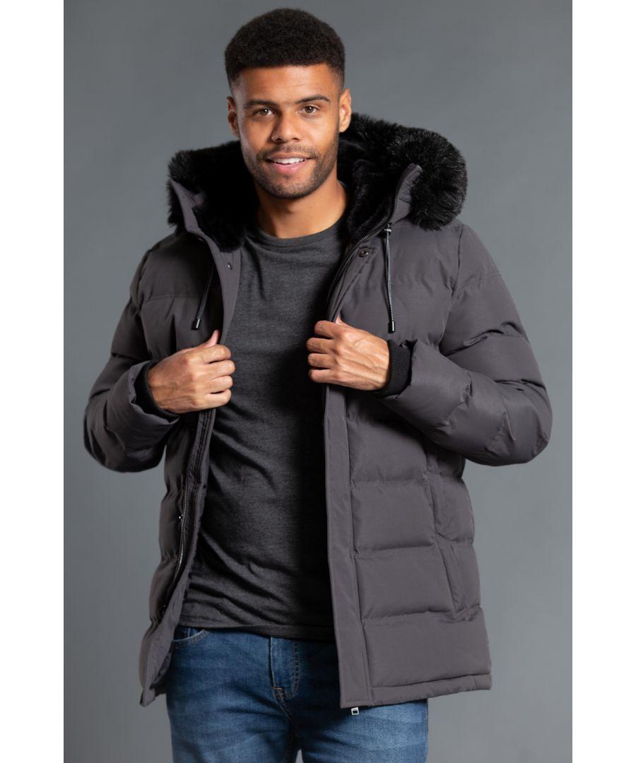 Nines Longline Hooded Padded Jacket With Faux Fur Hood in Black for Men Lyst UK