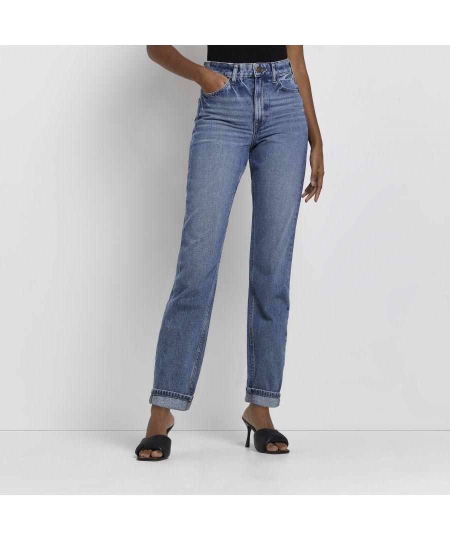 River Island Mom Jeans Blue High Waisted Cotton Lyst UK