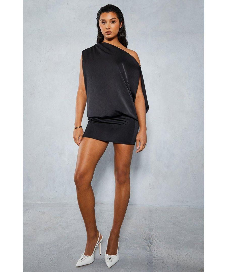 misspap satin off shoulder asymmetric bodycon mini dress Bronze MissPap Satin Asymmetric Off Shoulder Tie Skirt Mini Dress