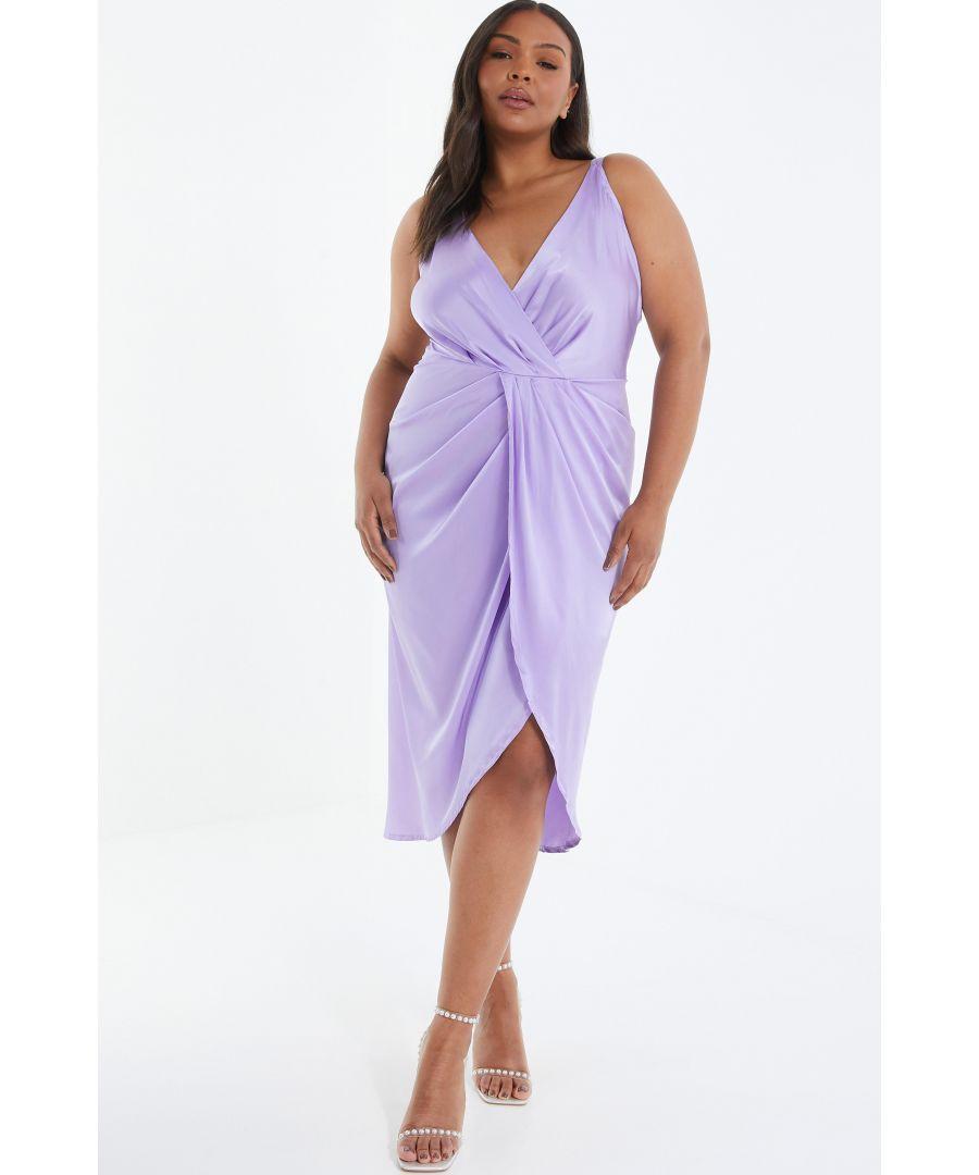 Quiz Curve Lilac Satin Ruched Midi Dress in Purple Lyst UK