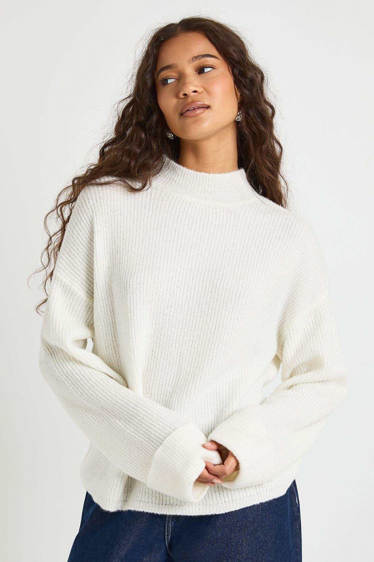Boohoo High Neck Knit Jumper in White Lyst UK