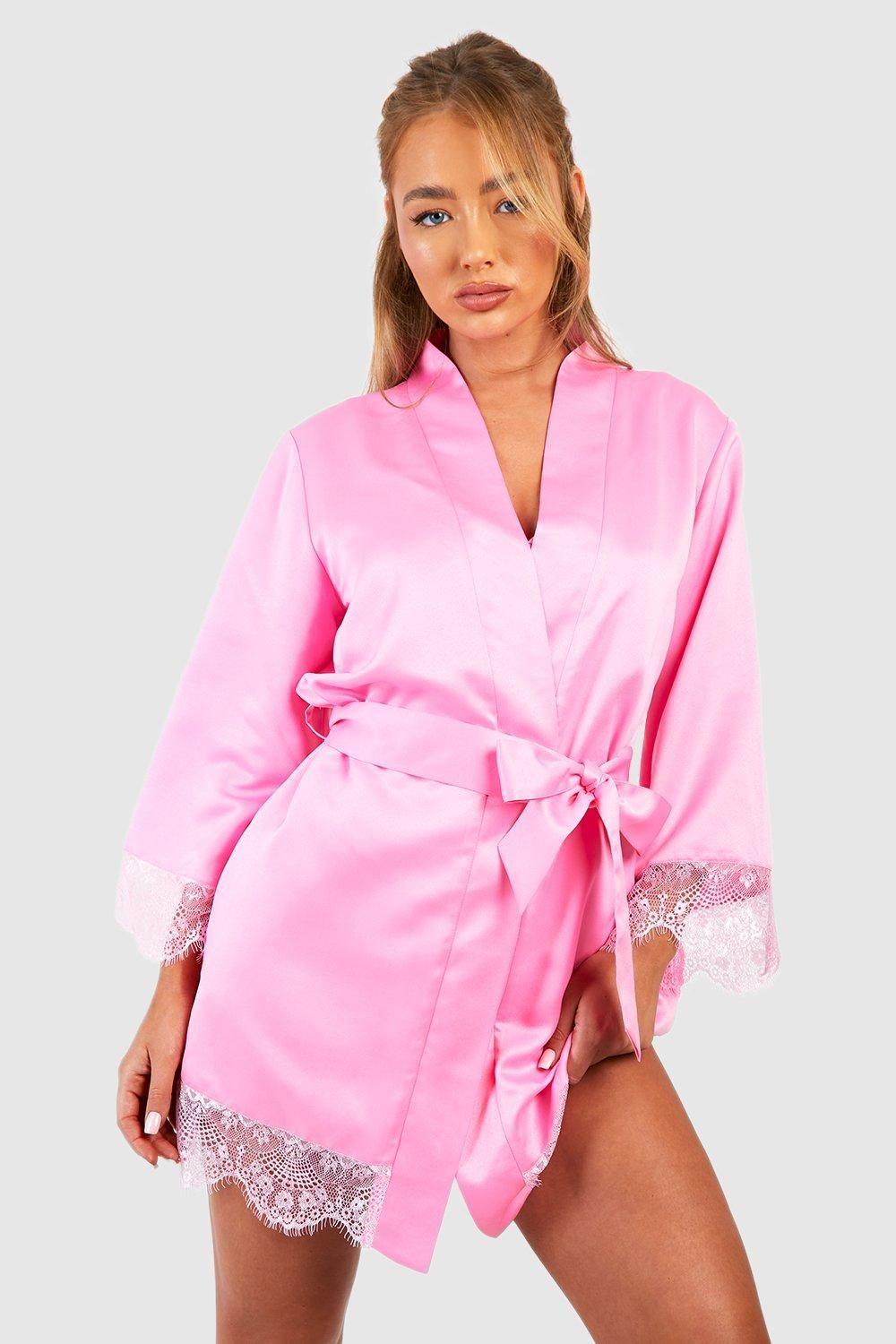 Bath Robes Boohoo Pink Robe Pom Pom Fleece Robe Boohoo DK