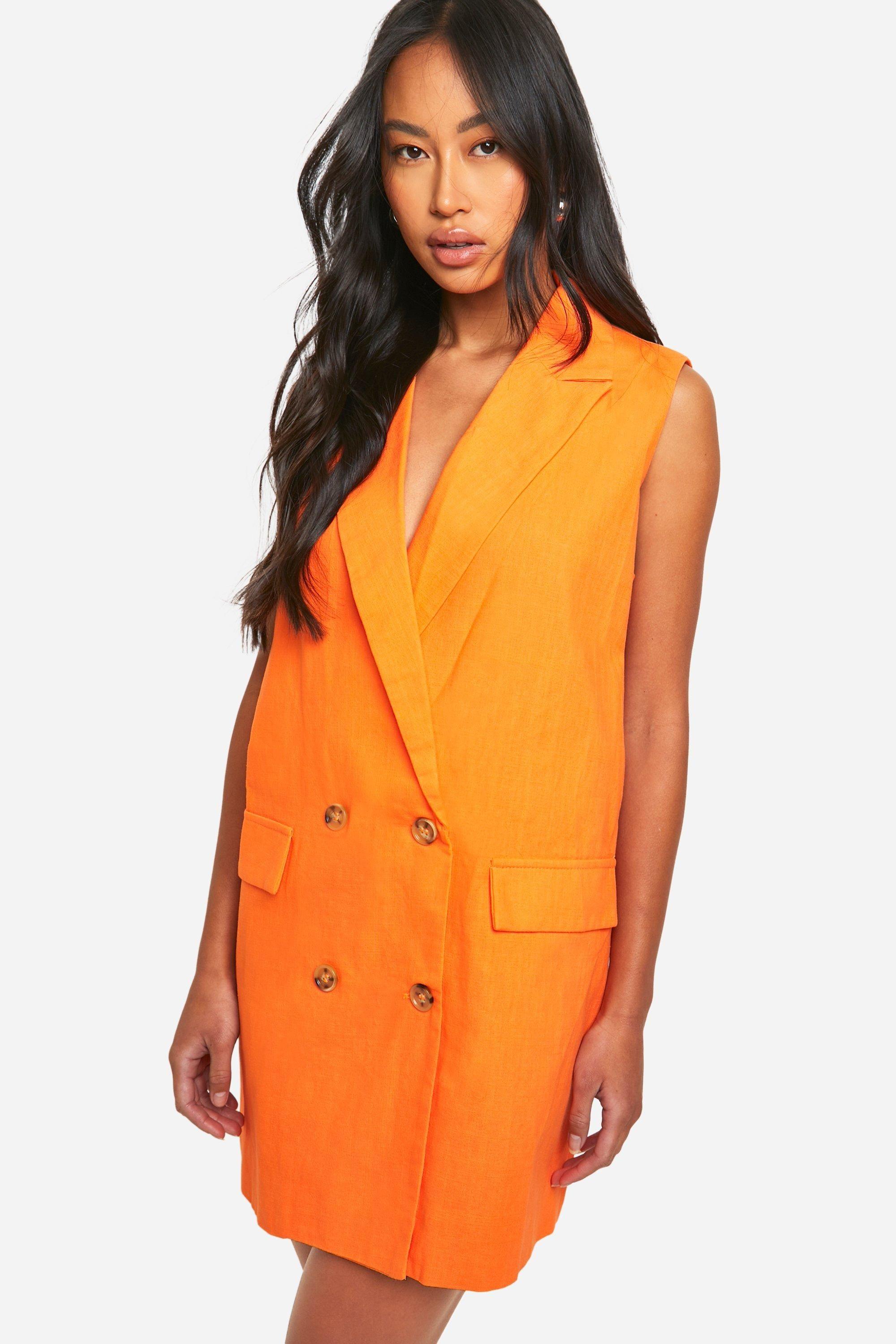 Boohoo Sleeveless Linen Look Blazer Dress in Orange Lyst UK