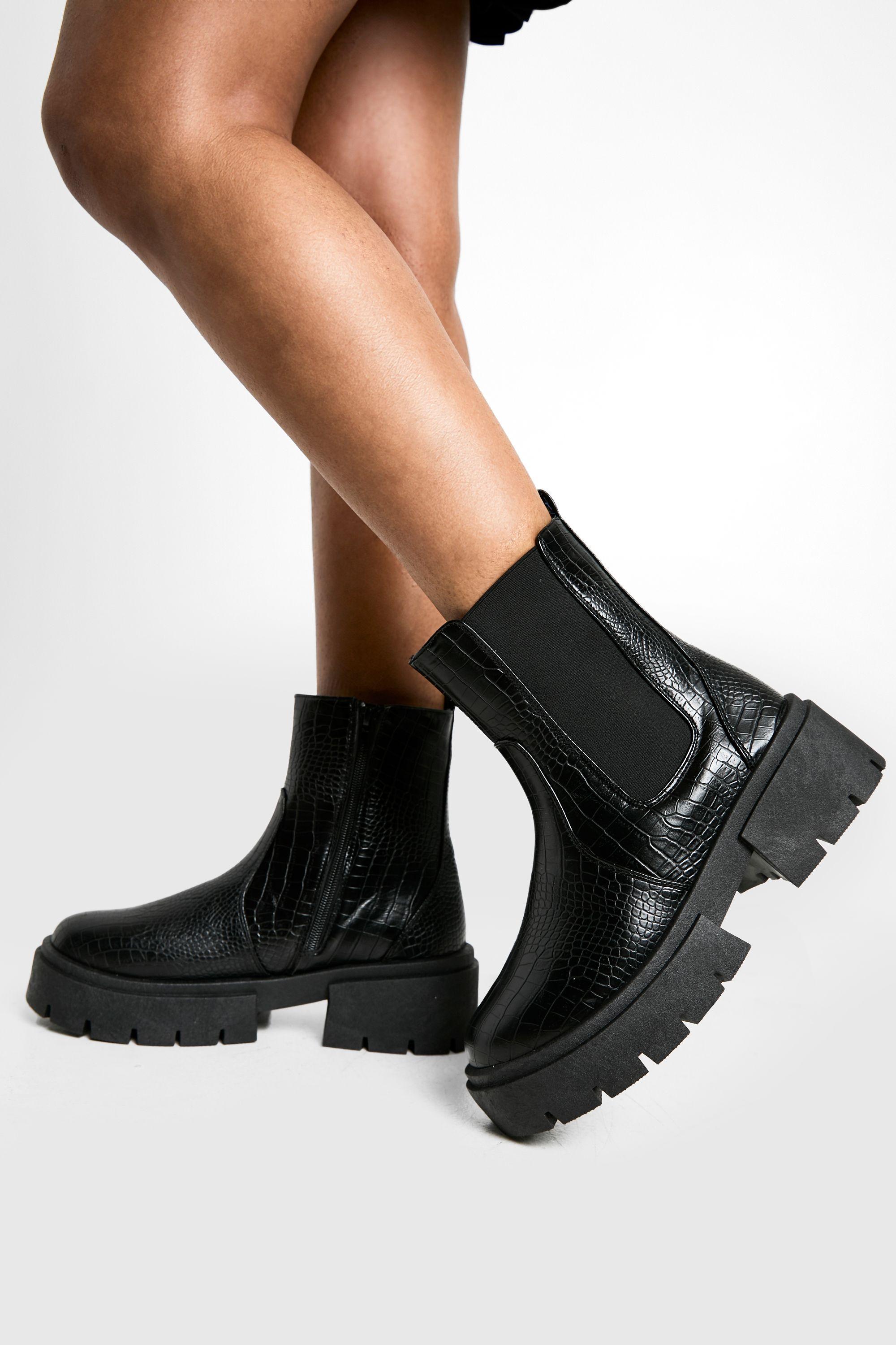 Wide Fit Boohoo Chunky Cleated Heel Chelsea Boots Boohoo Chunky
