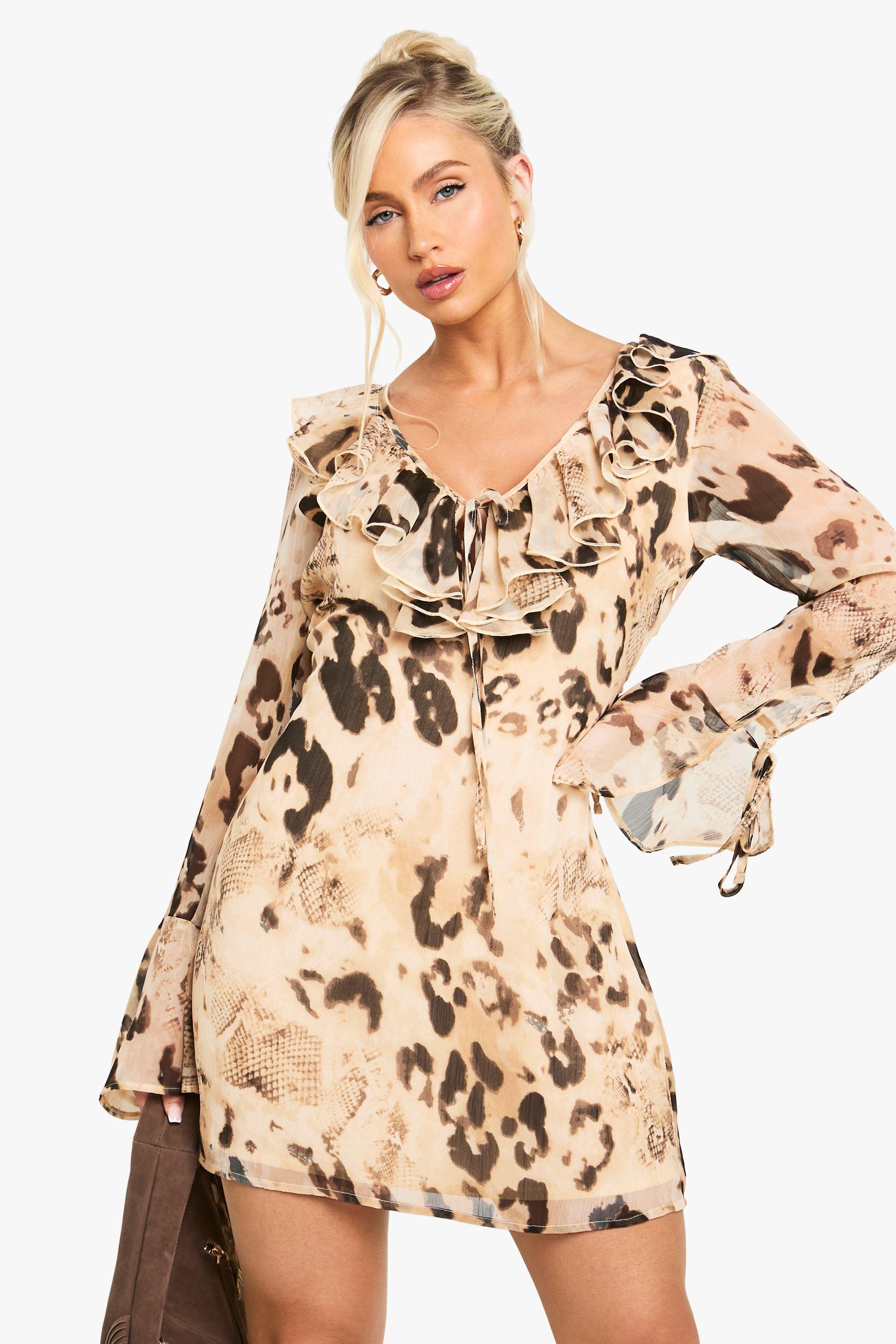 Boohoo Petite Zebra Shift Dress Boohoo Petite Zebra Ruffle Mini