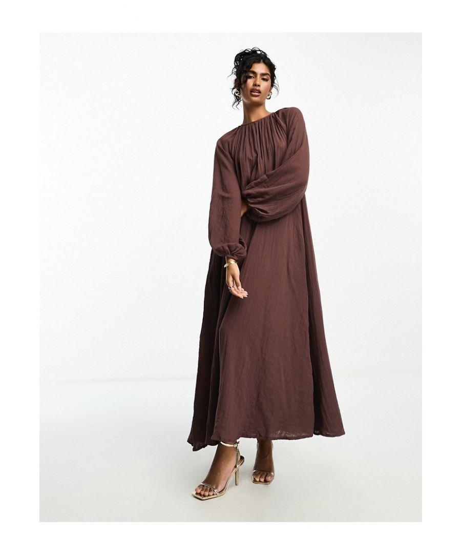 asos design double cloth trapeze maxi dress ASOS Double Cloth Trapeze Maxi Dress in Brown