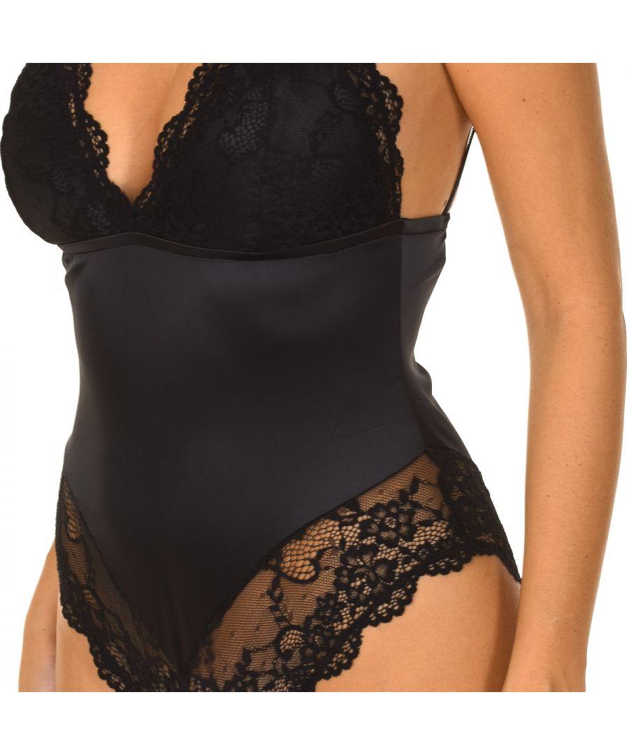 Guess Strappy Bodysuit With Lace in Black Lyst UK
