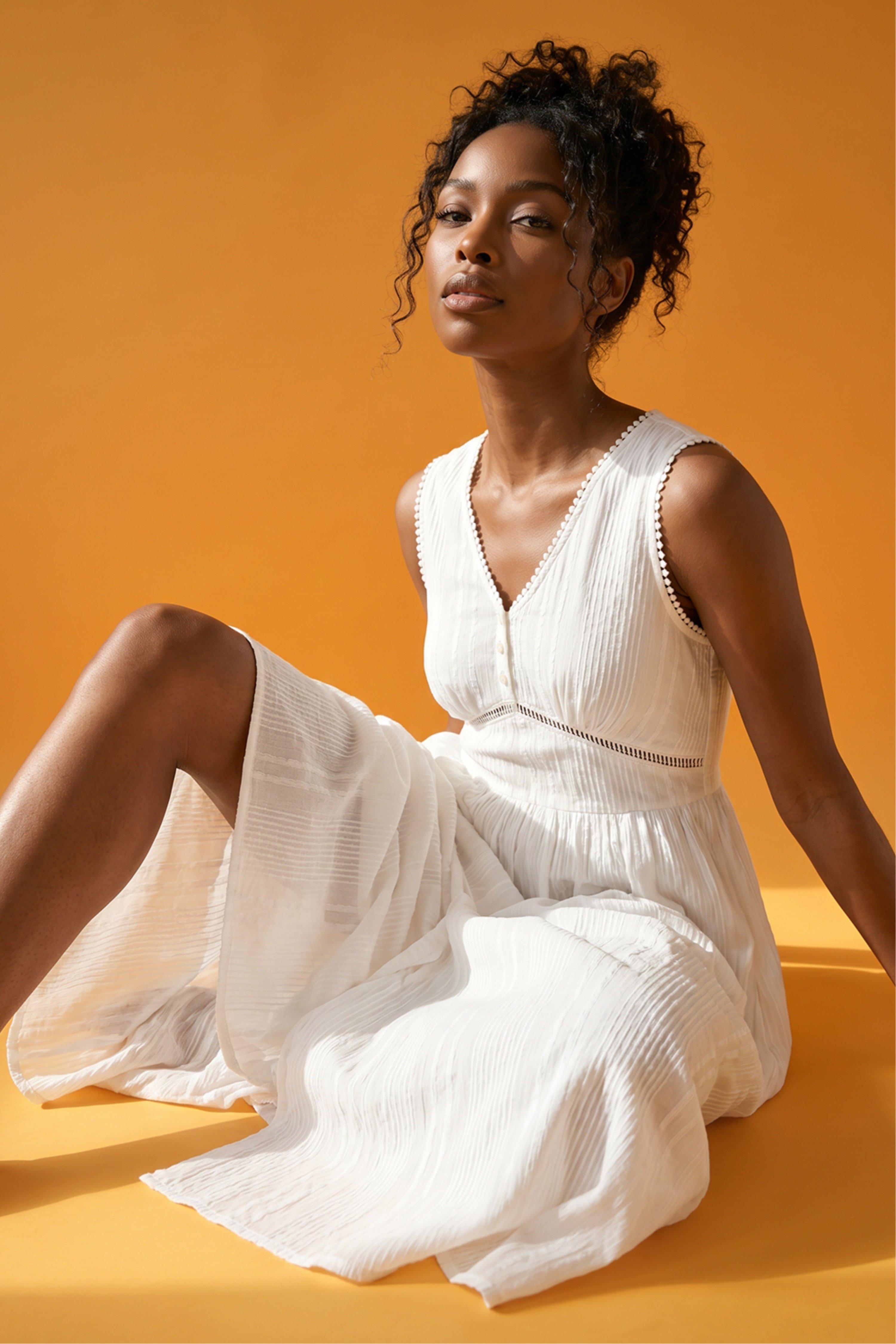 orange and white seersucker dress Fanm Mon Precious Collection Orange Stripe Seersucker