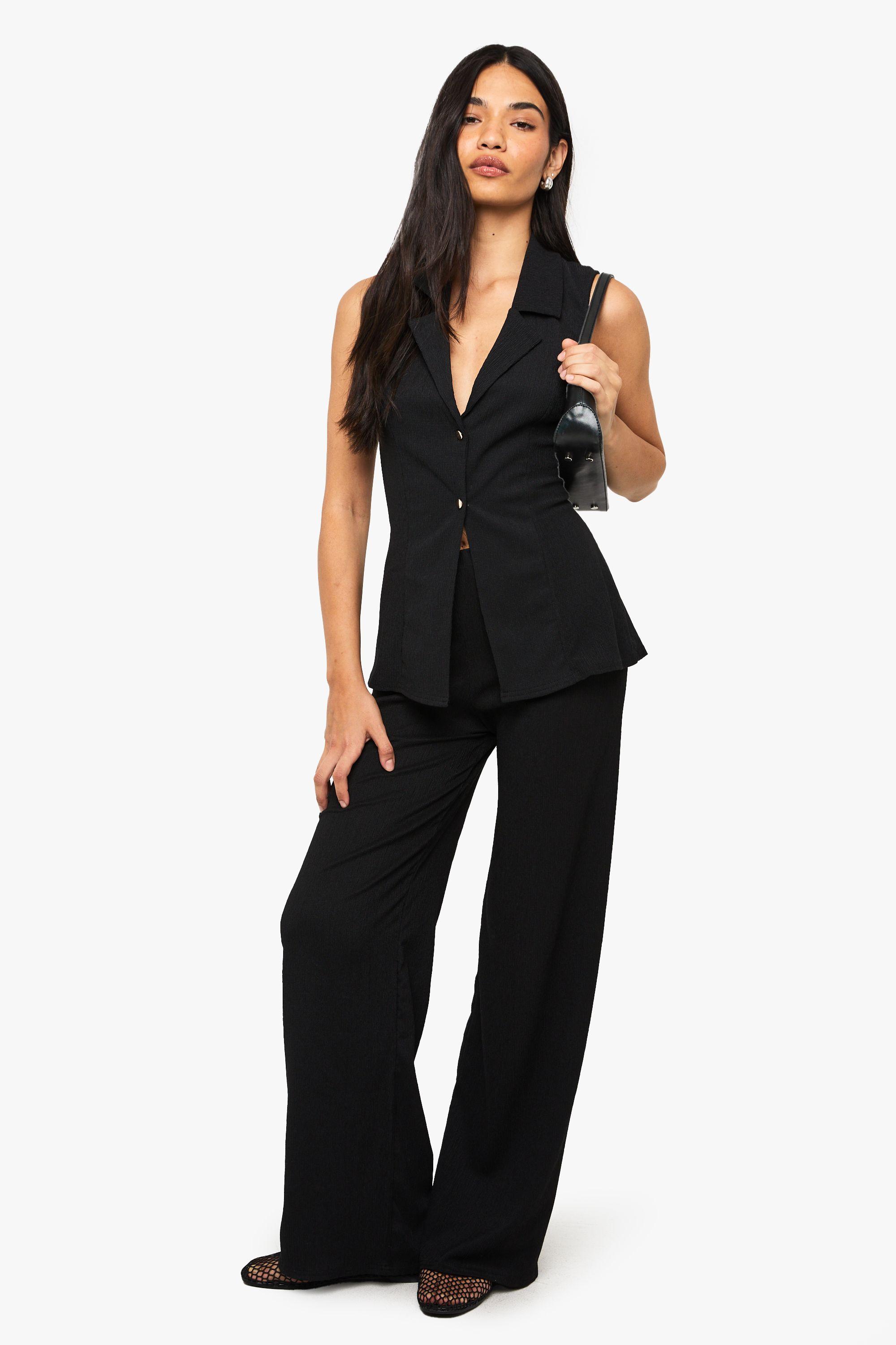 Boohoo Crinkle Wide Leg Trouser in Black Lyst UK