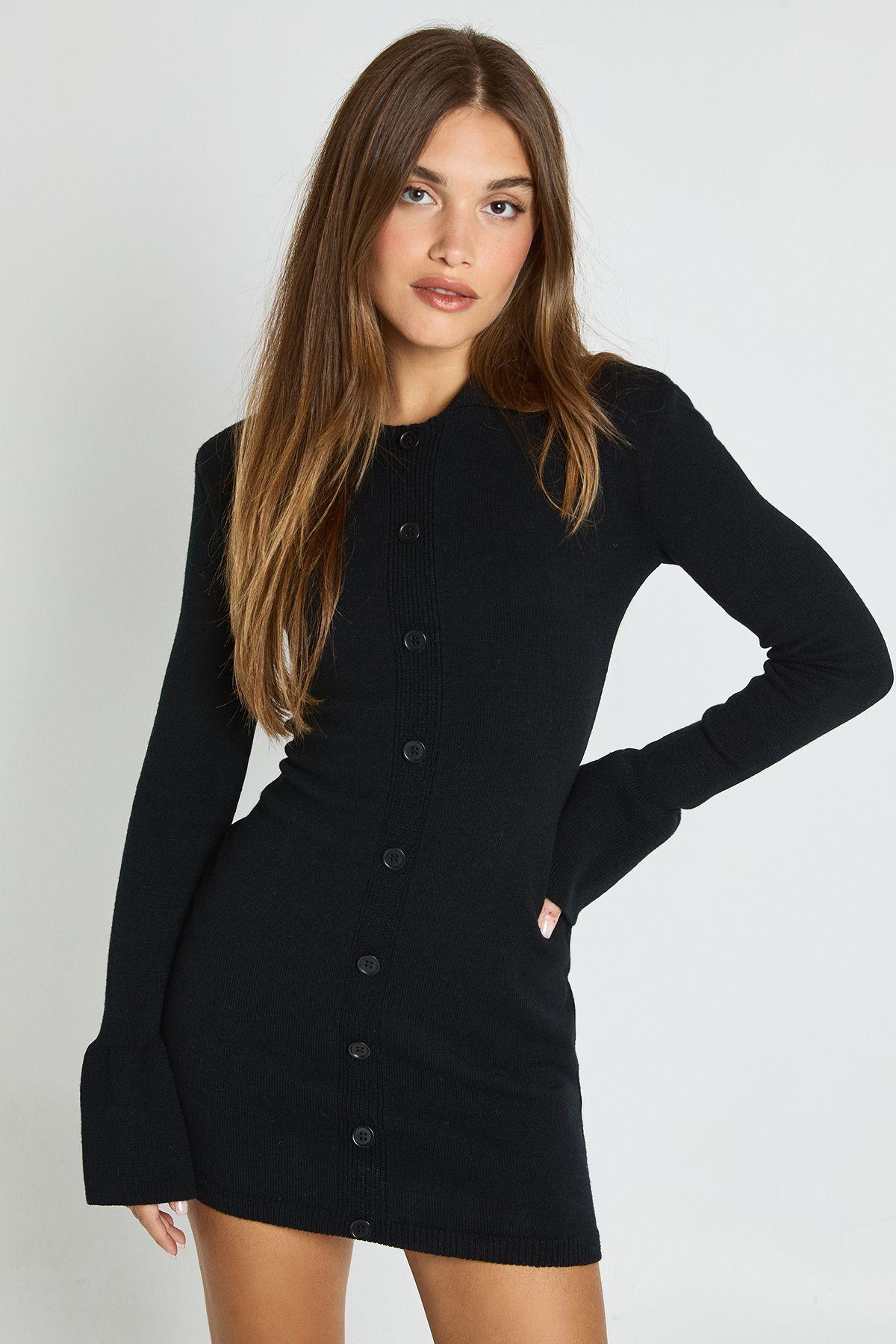 short black sweater dress Knit Mini Long Sleeve Bodycon Fit | Mabel Machine Washable Loft Cutout Mini Sweater Dress Size XL Black Womens by Loft Size Regular Shopdressup Mini Black Sweater Dress