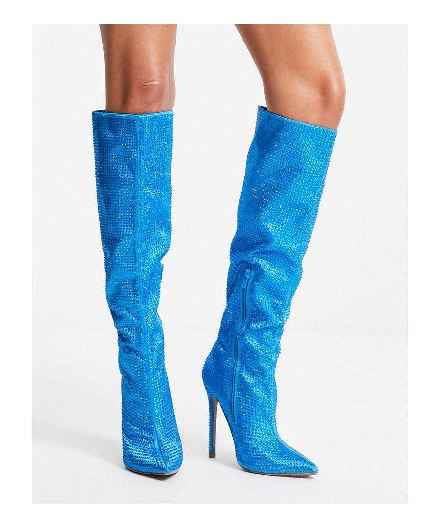 ASOS Carly Pull On Knee Boots in Blue Lyst UK