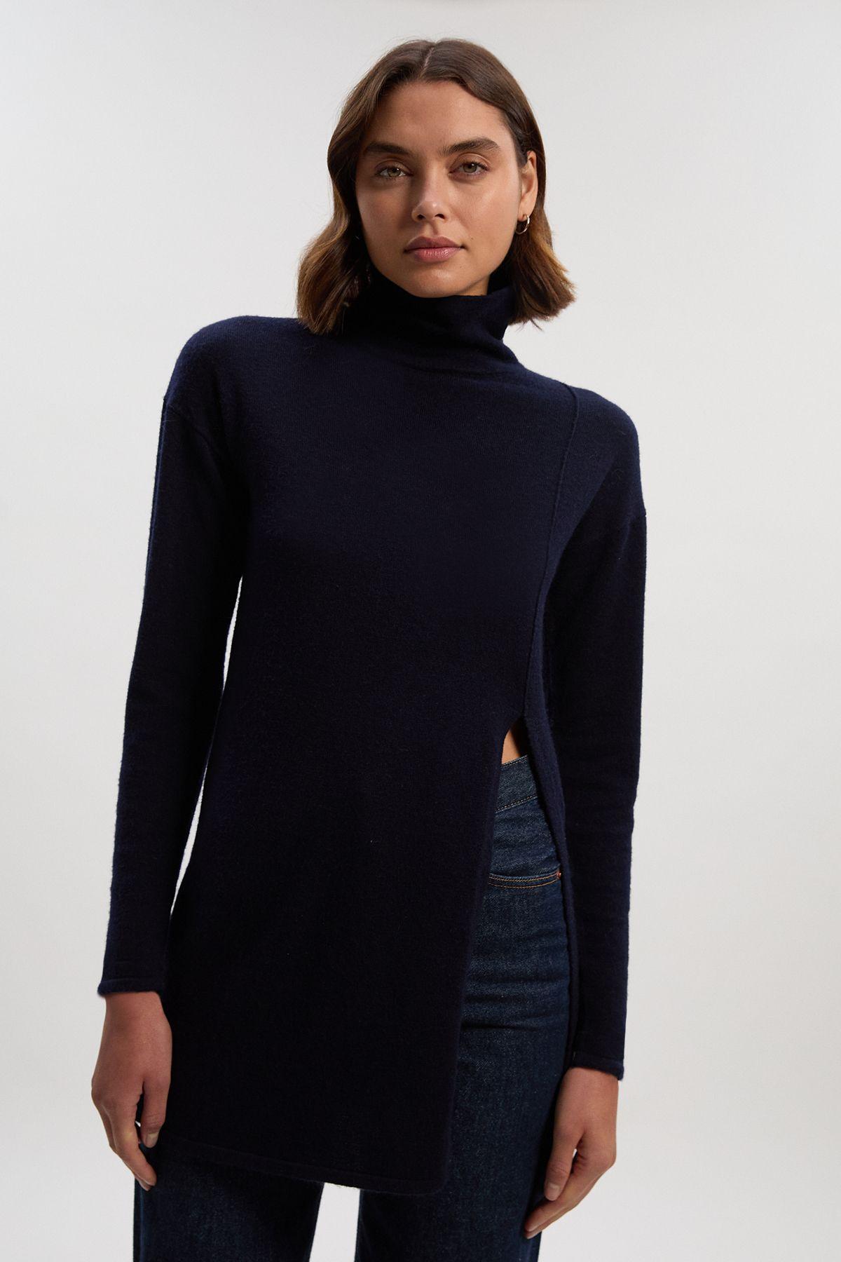 Karen Millen Cashmere Blend Deep Slip Longline Knit Top in Blue