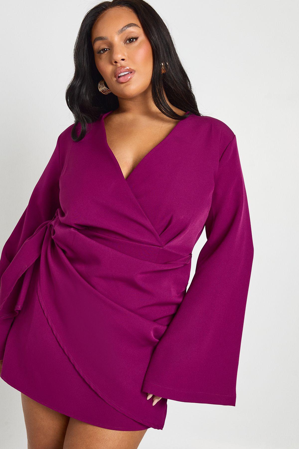 purple blazer dress plus size Boohoo Plus Wrap Front Blazer Dress in Purple