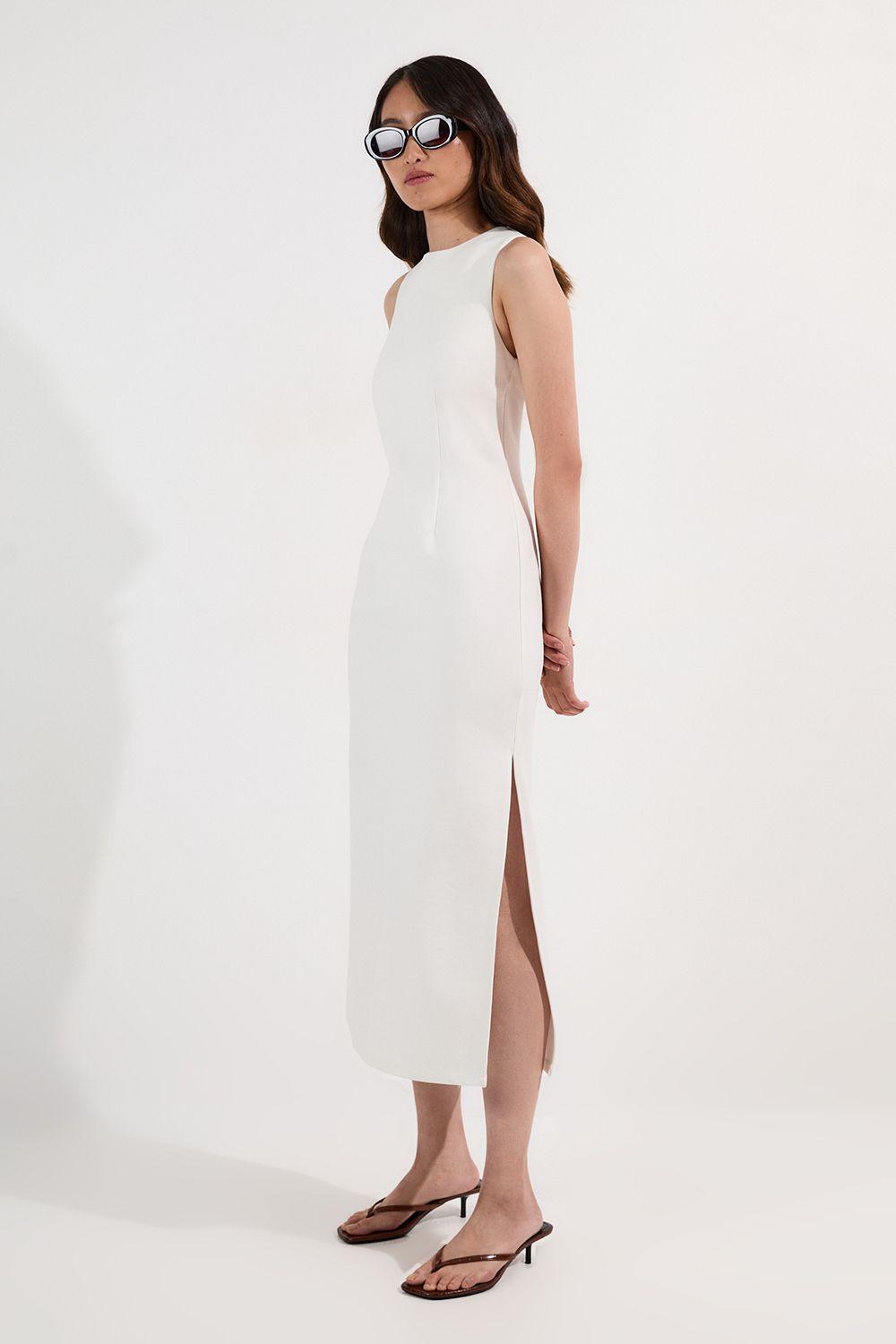 Karen Millen Ponte Crew Neck Maxi Dress in White Lyst UK