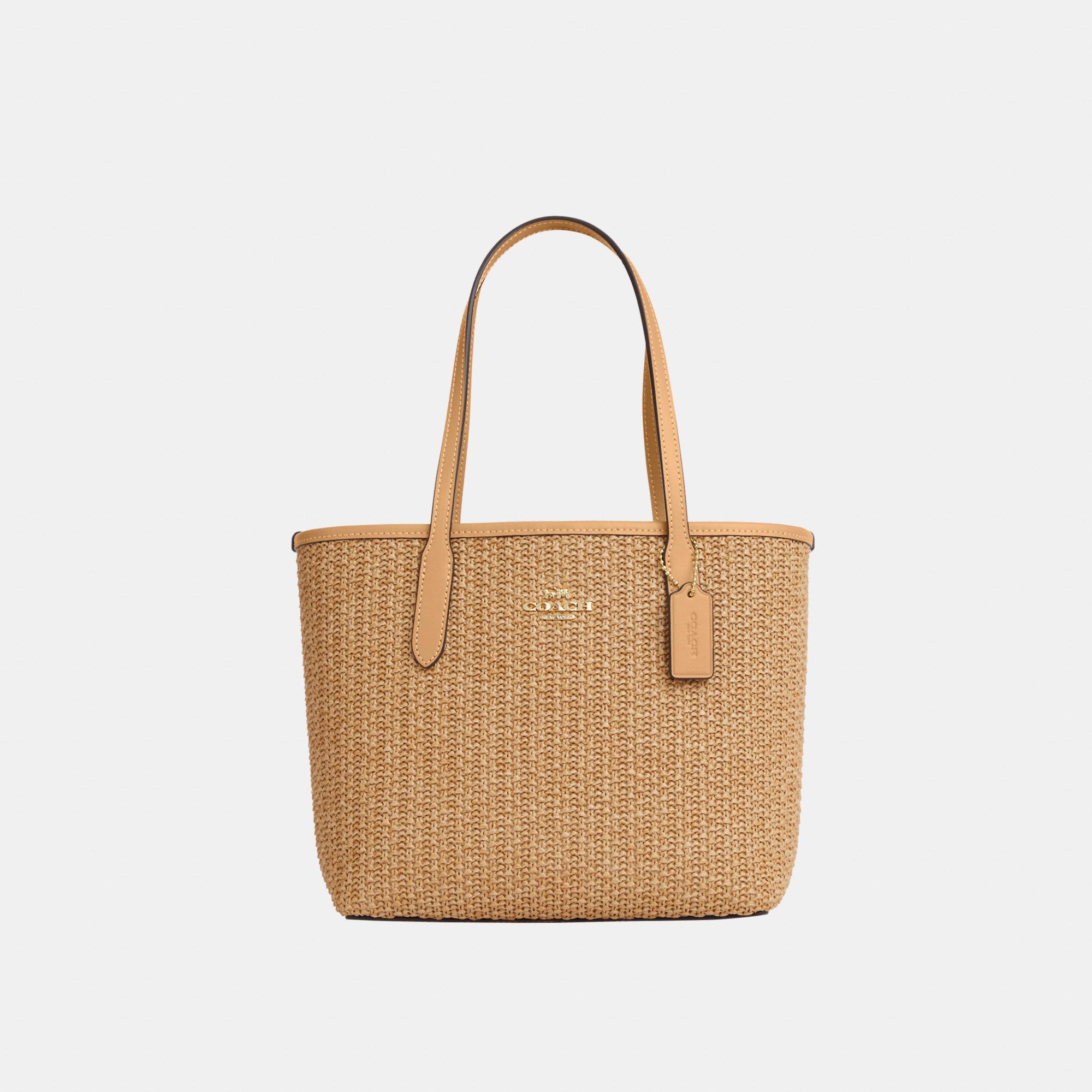 COACH Straw Leather Mix Mini City Tote Bag in White Lyst UK