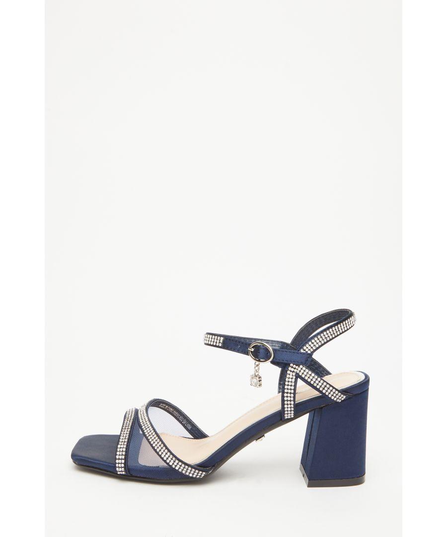 Quiz Navy Embellished Satin Block Heel Sandals in White Lyst UK