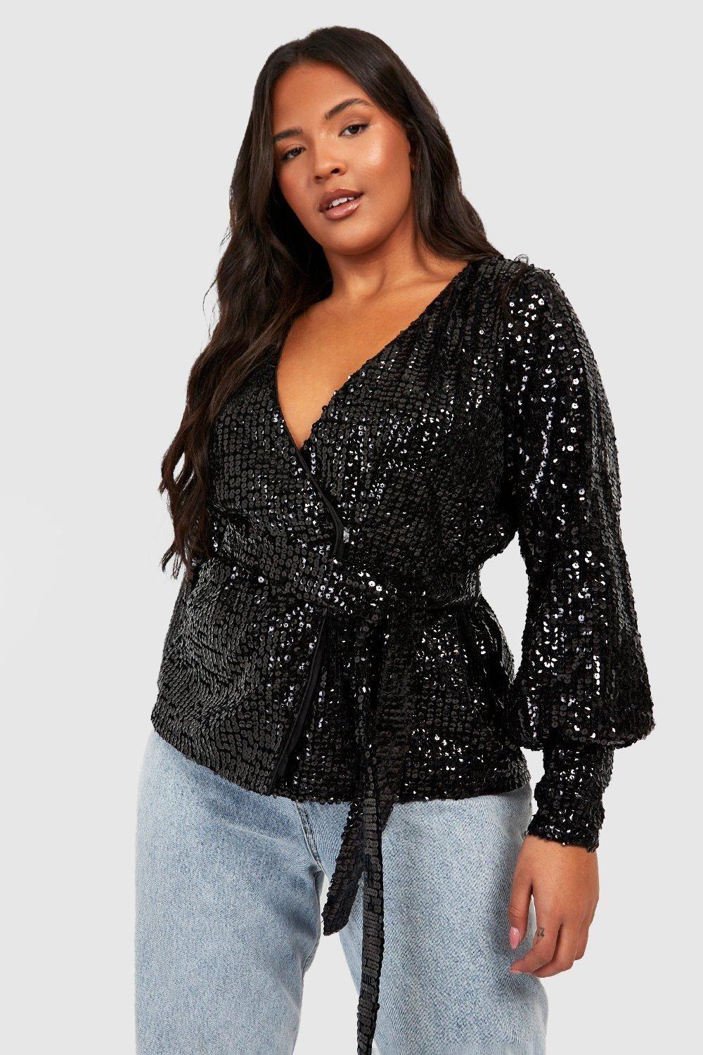 Sequin Boohoo Plus Wrap Top Boohoo Sequin Tops For Women Lyst UK